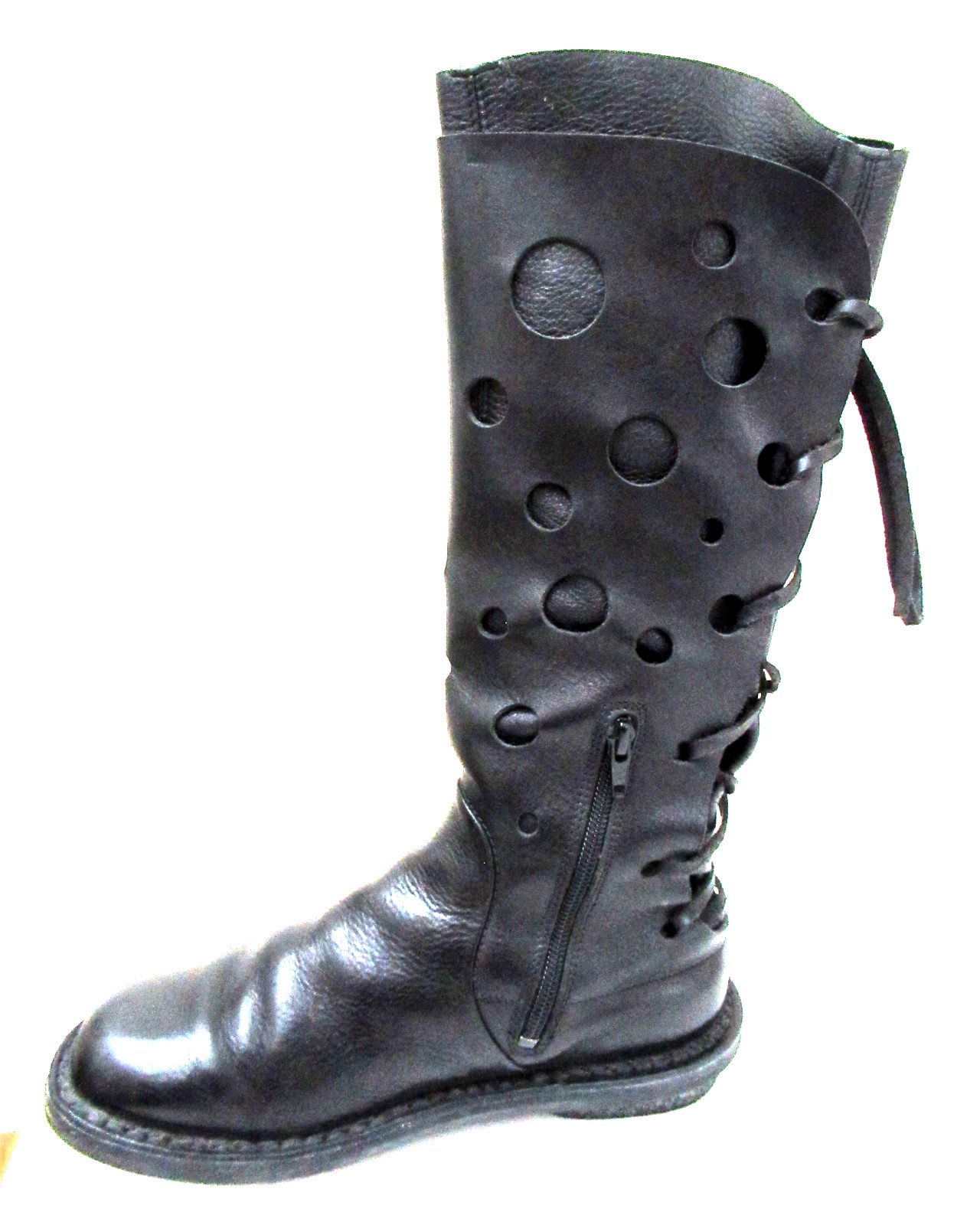 From Germany: TRIPPEN Black Leather Tall Boots w/Round Perforations, 37 (6 1/2)