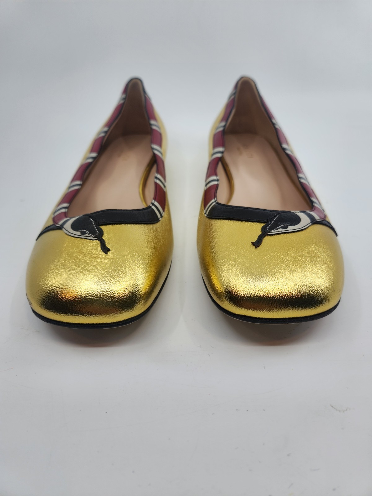 Gucci Yoko King Snake Leather Ballet Flats Shoes Square Toe in GOLD EU 38.5