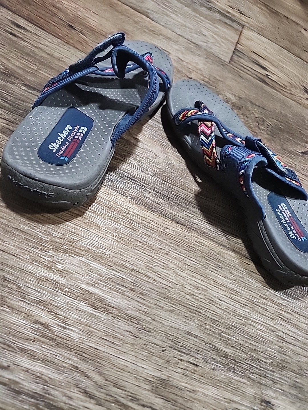 Skechers Outdoor Lifestyle Lot of 2 Beige Orange Blue Mesh Slide Sandals Women 8