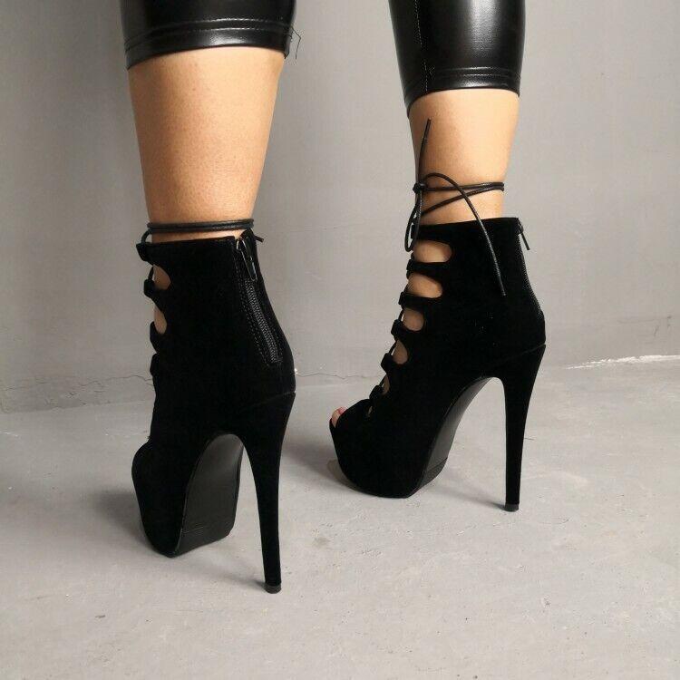 Womens High Stiletto Heel Platform Peep Toe Lace Up Zip Sandals Shoes Oversize