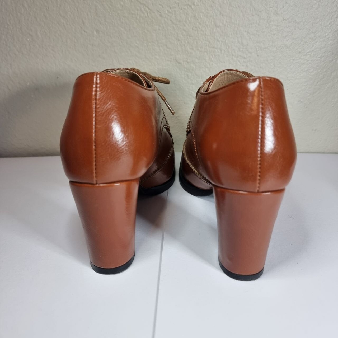 Odema Brown Womens PU Leather Oxfords Brogue Wingtip Lace Up Dress Shoes