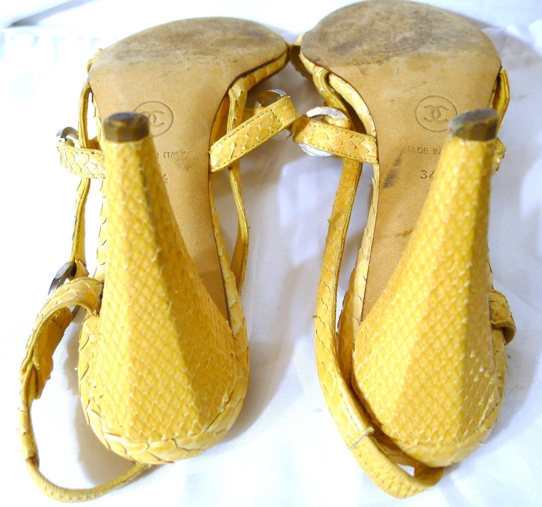 CHANEL Yellow Lizard Leather Mules 22-23cm Big COCO Mark Rare Design