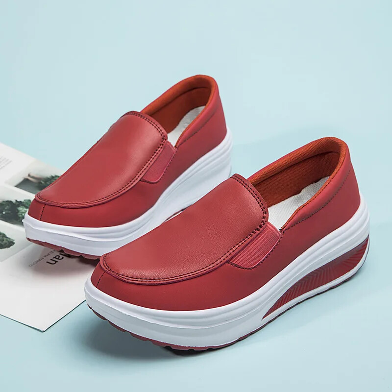 Spring Genuine Leather Soft Outsole Work Shoes Swing Shoes Wedges Single Shoes
