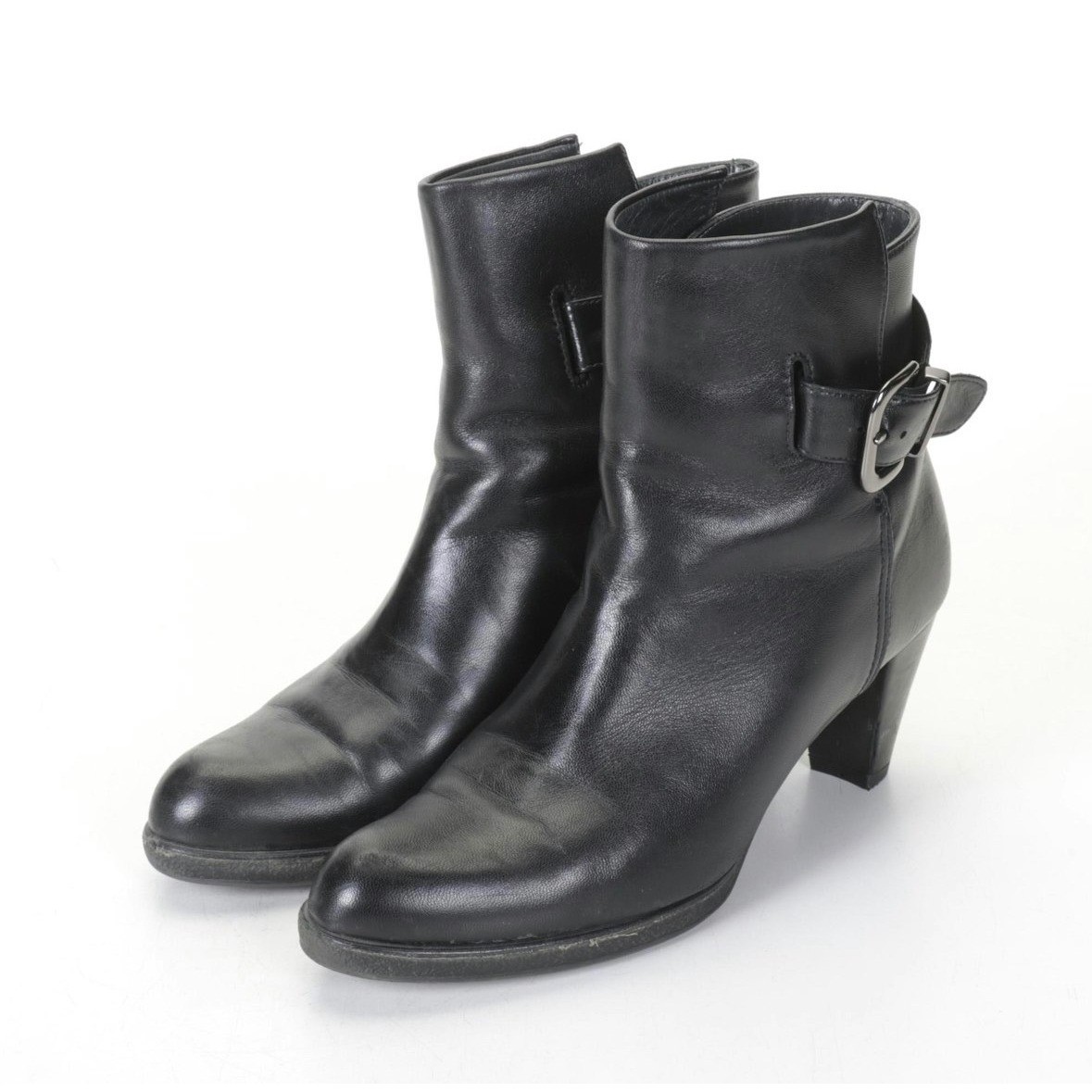 Stuart Weitzman Black Leather Buckle Ankle Booties Womens 6 M Spain OW88598