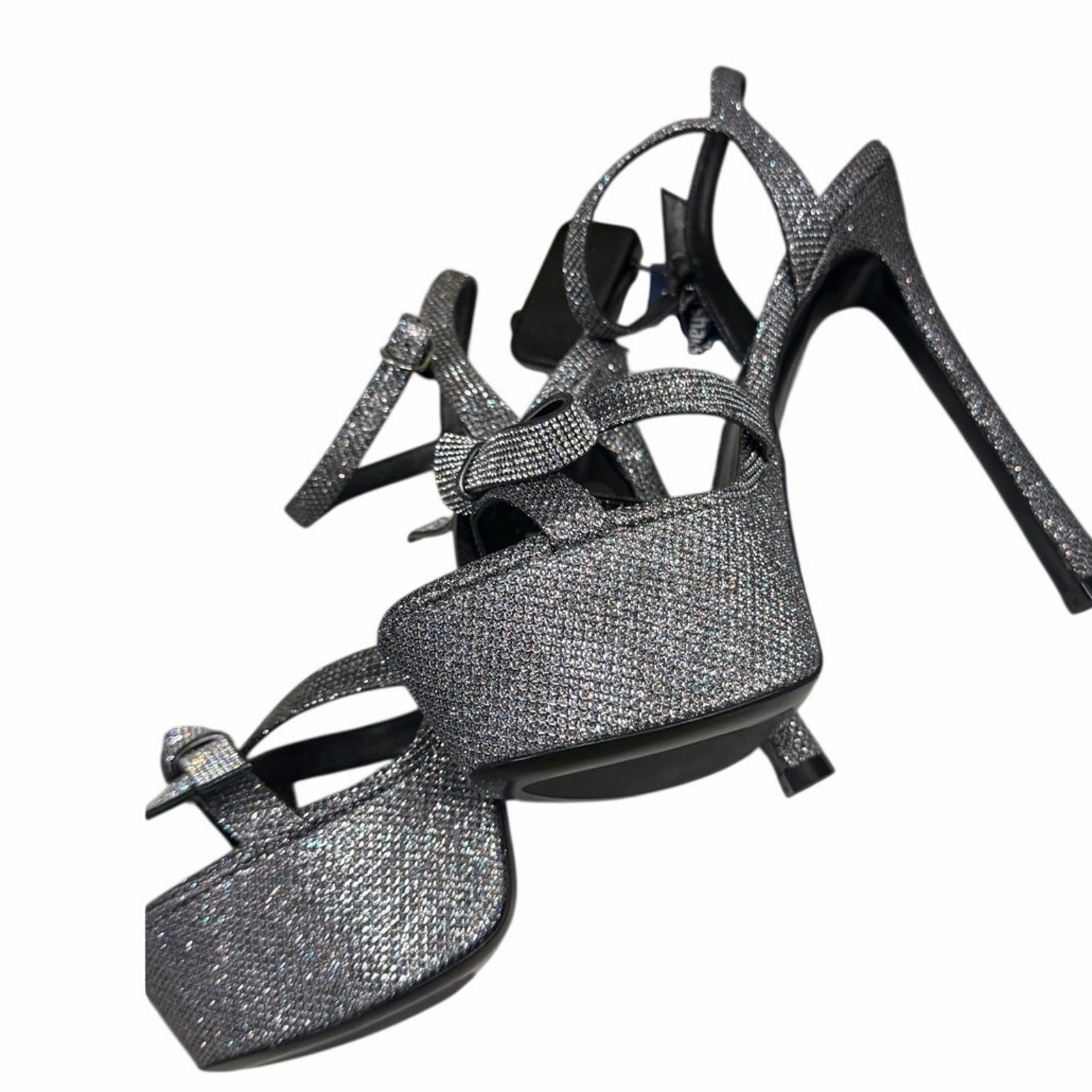 Stuart Weitzman Bow Platform Rhinestone Heels NIB Gunmetal 8.5