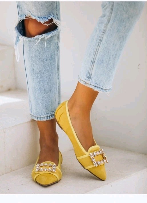Chase & Chloe Ballet Flats James Yellow Faux Suede Rhinestone Buckle Women 10