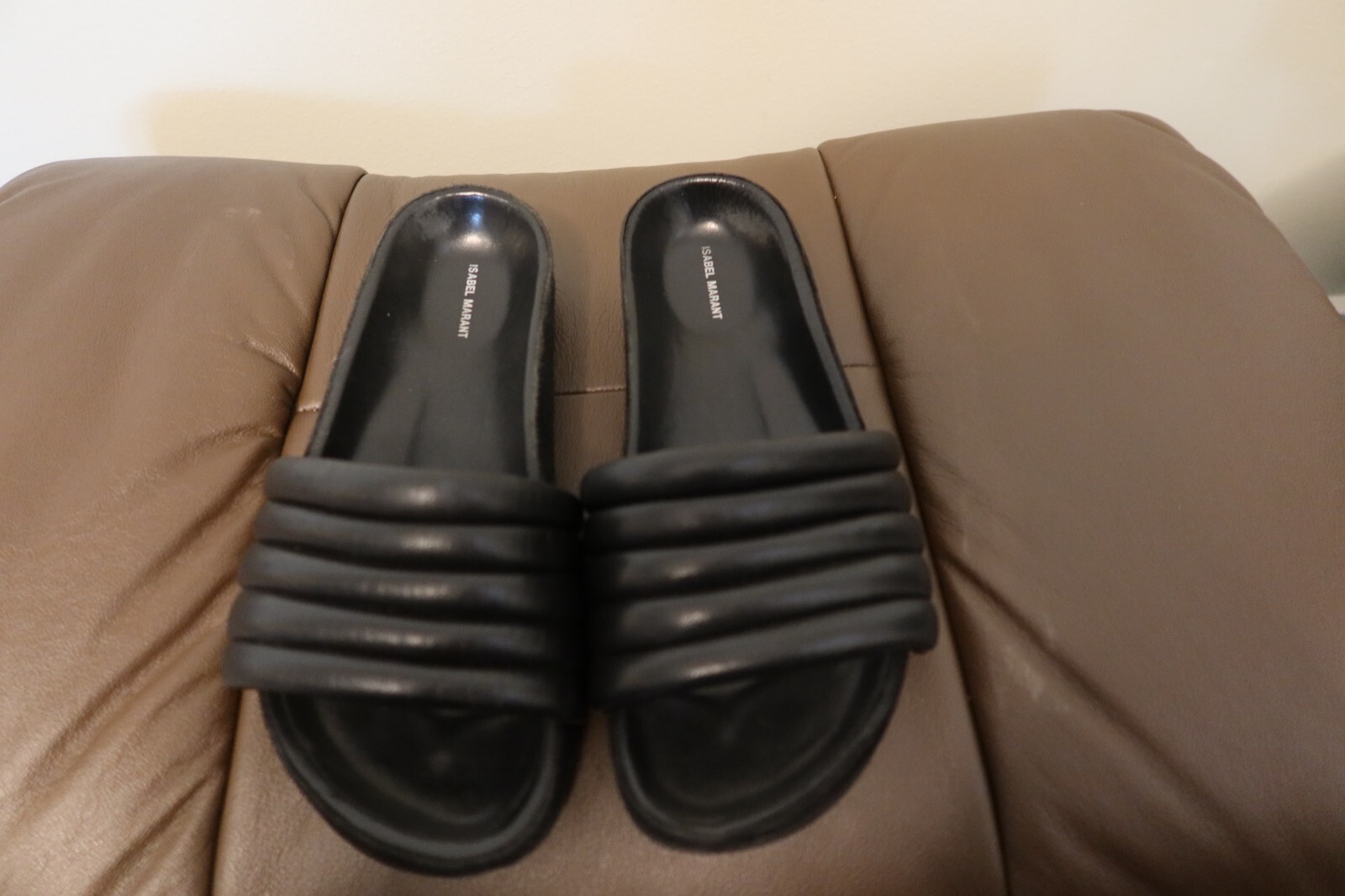 $430 Isabel Marant Hellea black lamb leather padded sandals size 36 with box