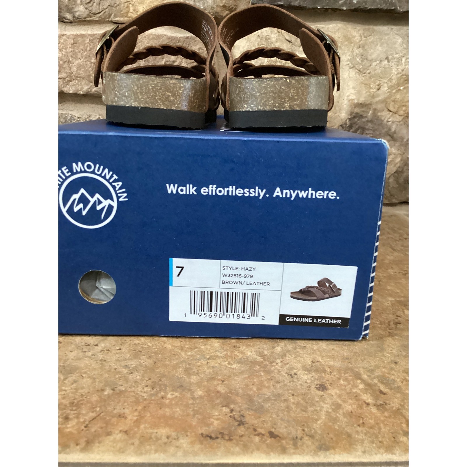 White Mountain Hazy Brown Leather Braided Buckle Slide Sandals W32516-979 Size 7
