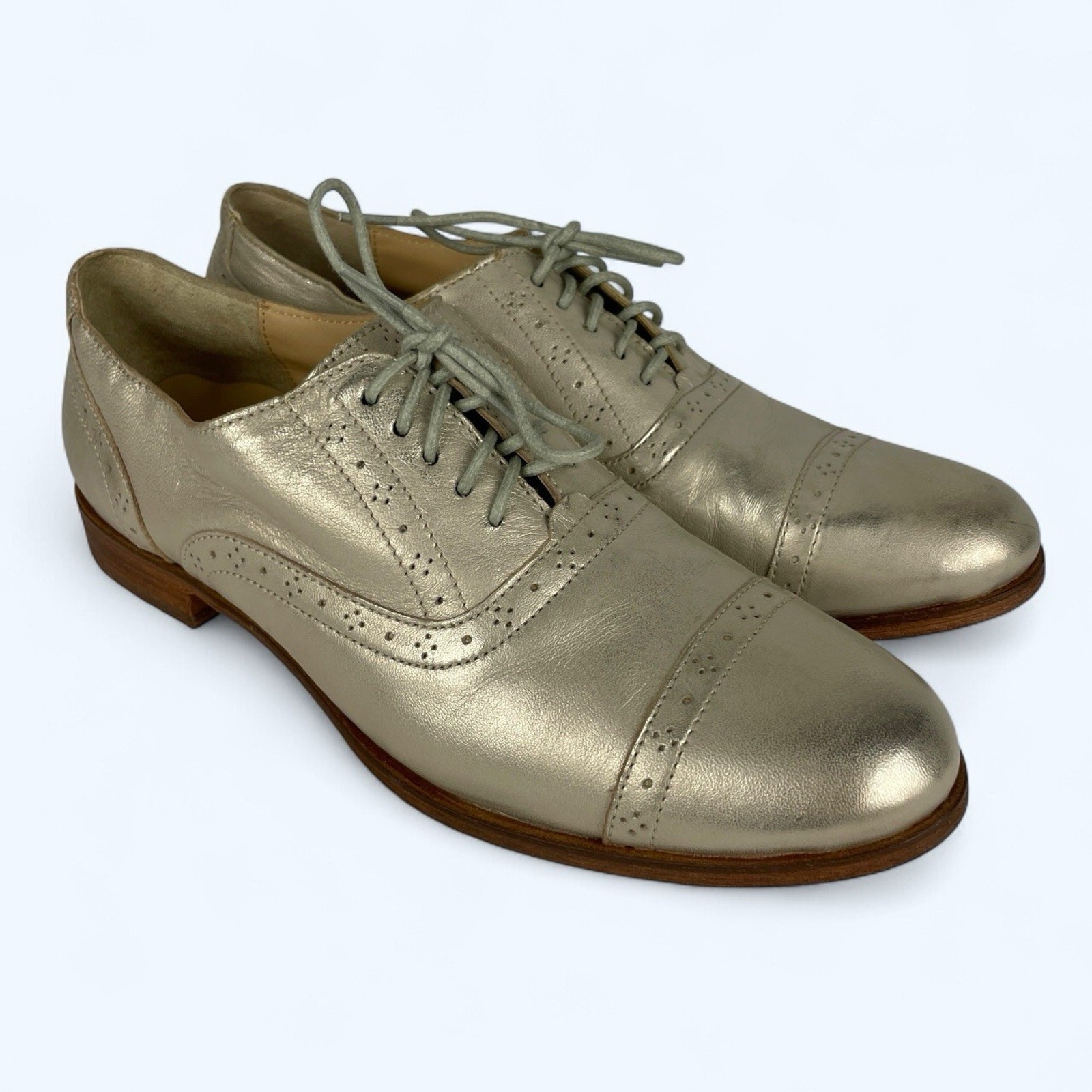 Cole Haan Brushed Gold Leather Oxfords Women’s Size 7.5