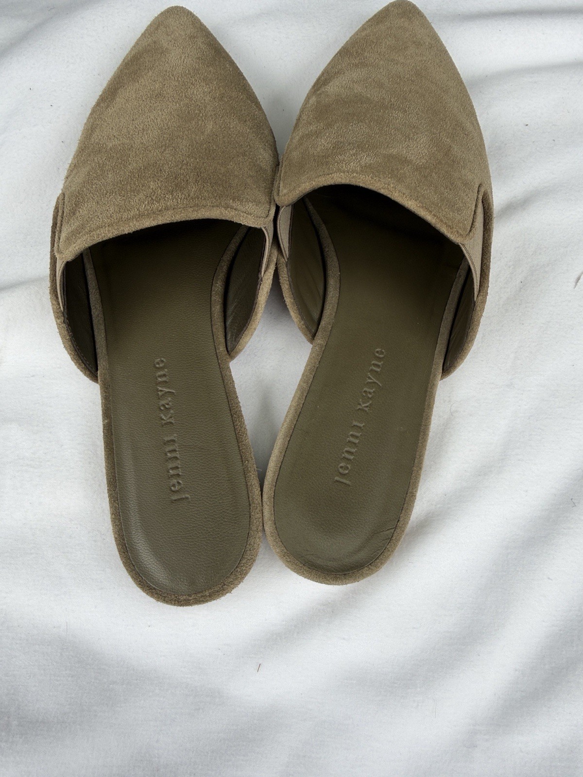 Jenni Kayne Women’s Brown/olive Suede Pointed Toe Slip-On Mule Flats EU 38