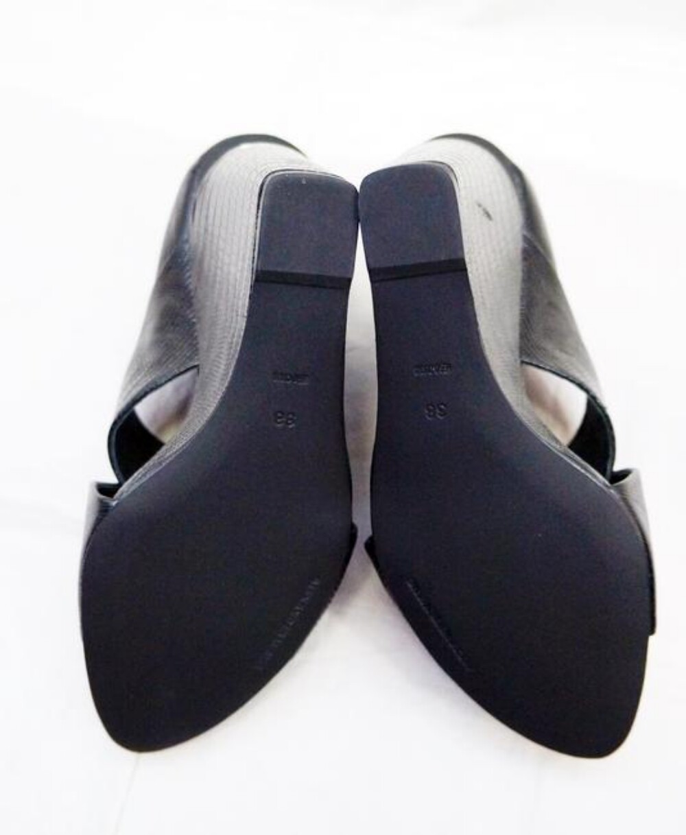 NEW ALEXANDER WANG Black IDA Wedges Lizard Leather Peep Open Toe Sandals 38 8