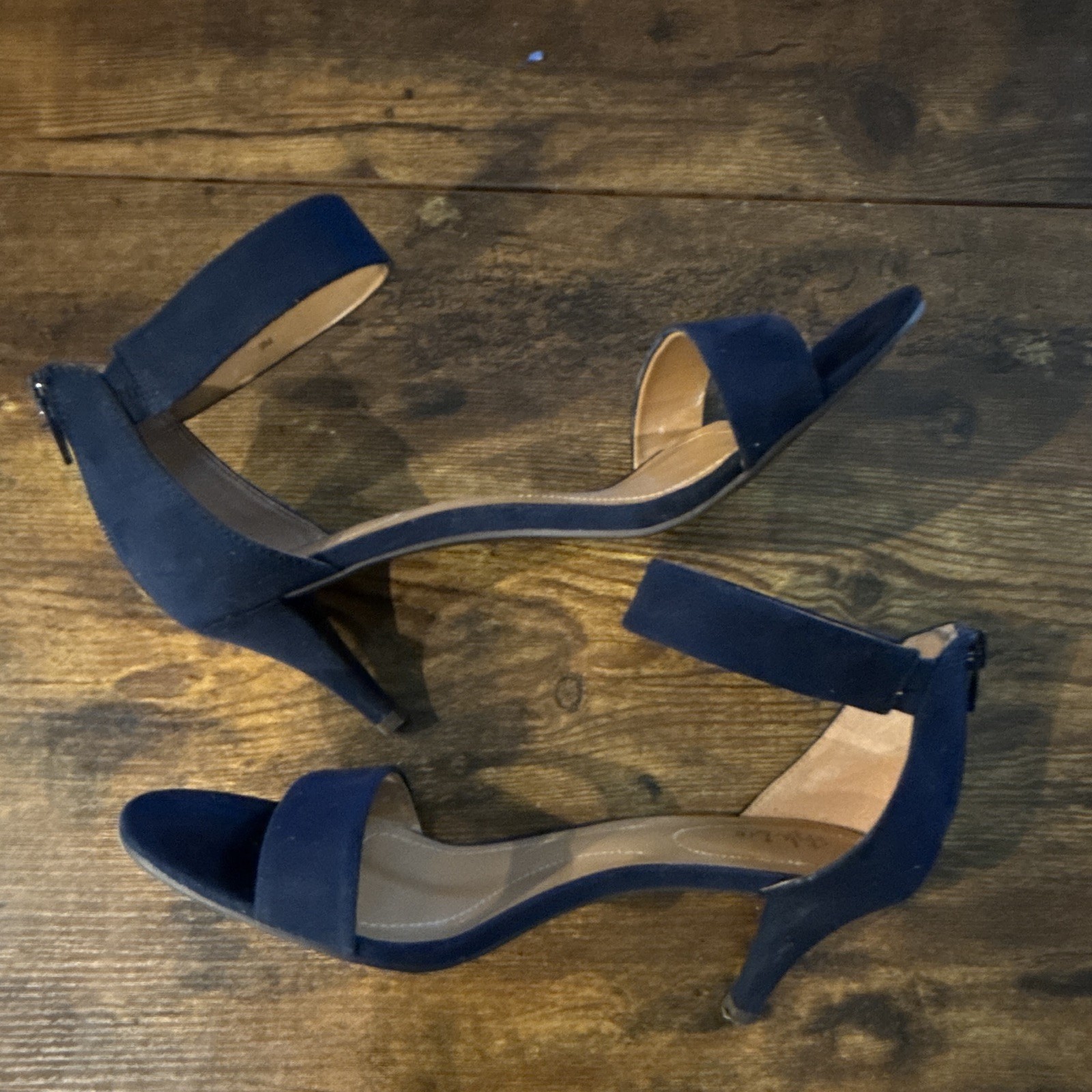 Mossimo Women’s Blue Suede Open Toe Ankle Strap Stiletto Heels Zip Size 9