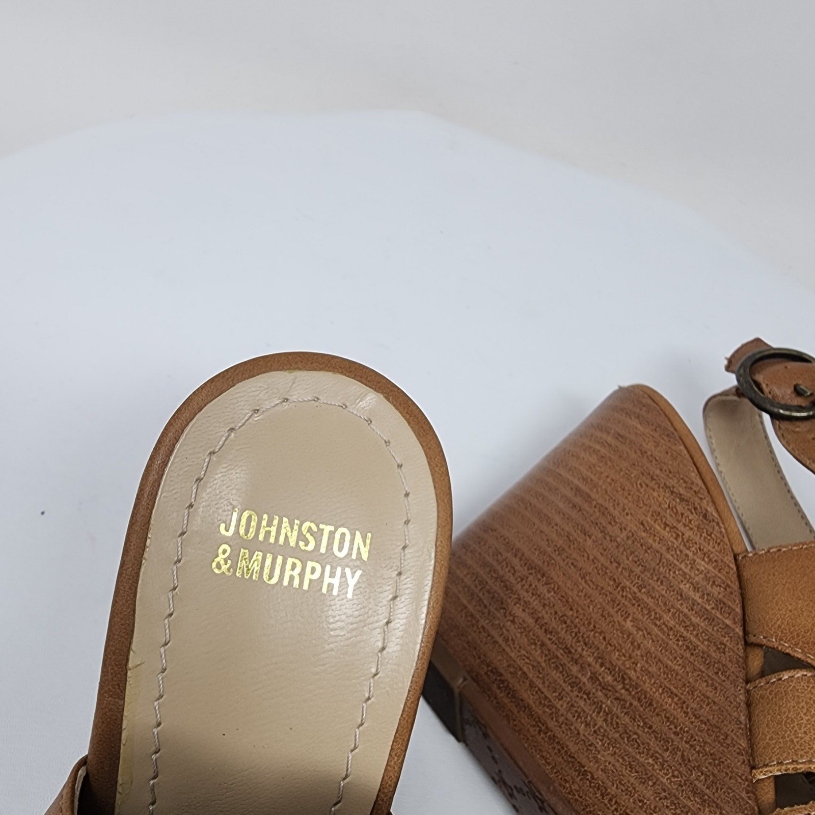 Johnston & Murphy Missy Sandal Women 7M Wedge Slingback Tan Criss Cross Leather