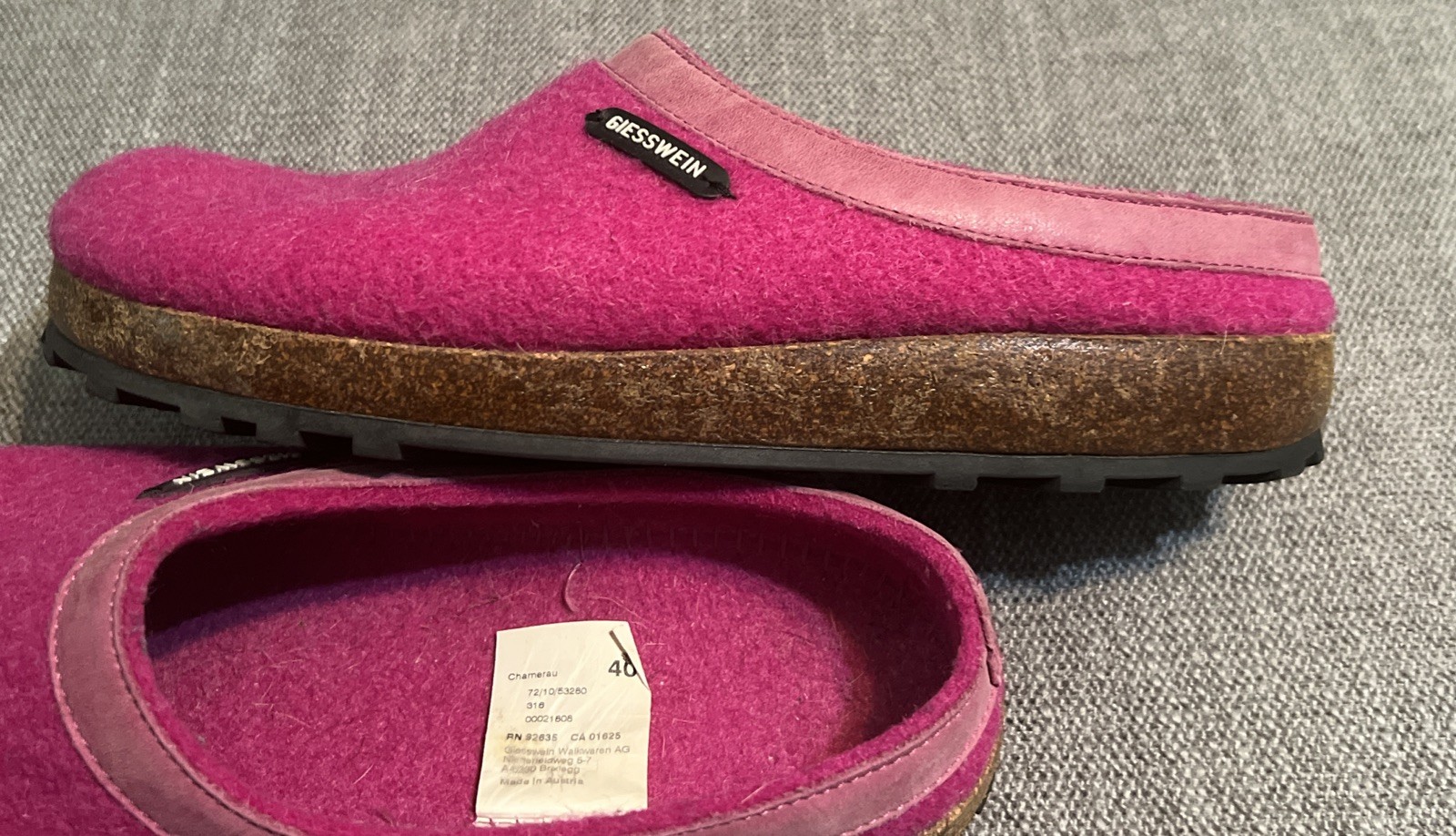 Giesswein Chamerau Fuschia Pink Wool Clog Mules Shoes Women’s SZ EU 40 US 9