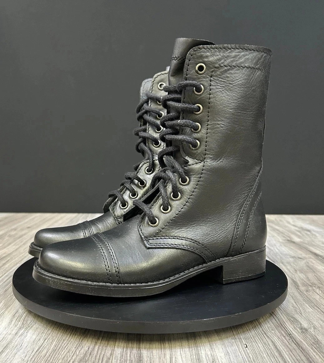 Steve Madden Troopa Combat Boots Black Leather Lace Up Womens Size 6.5 NEW