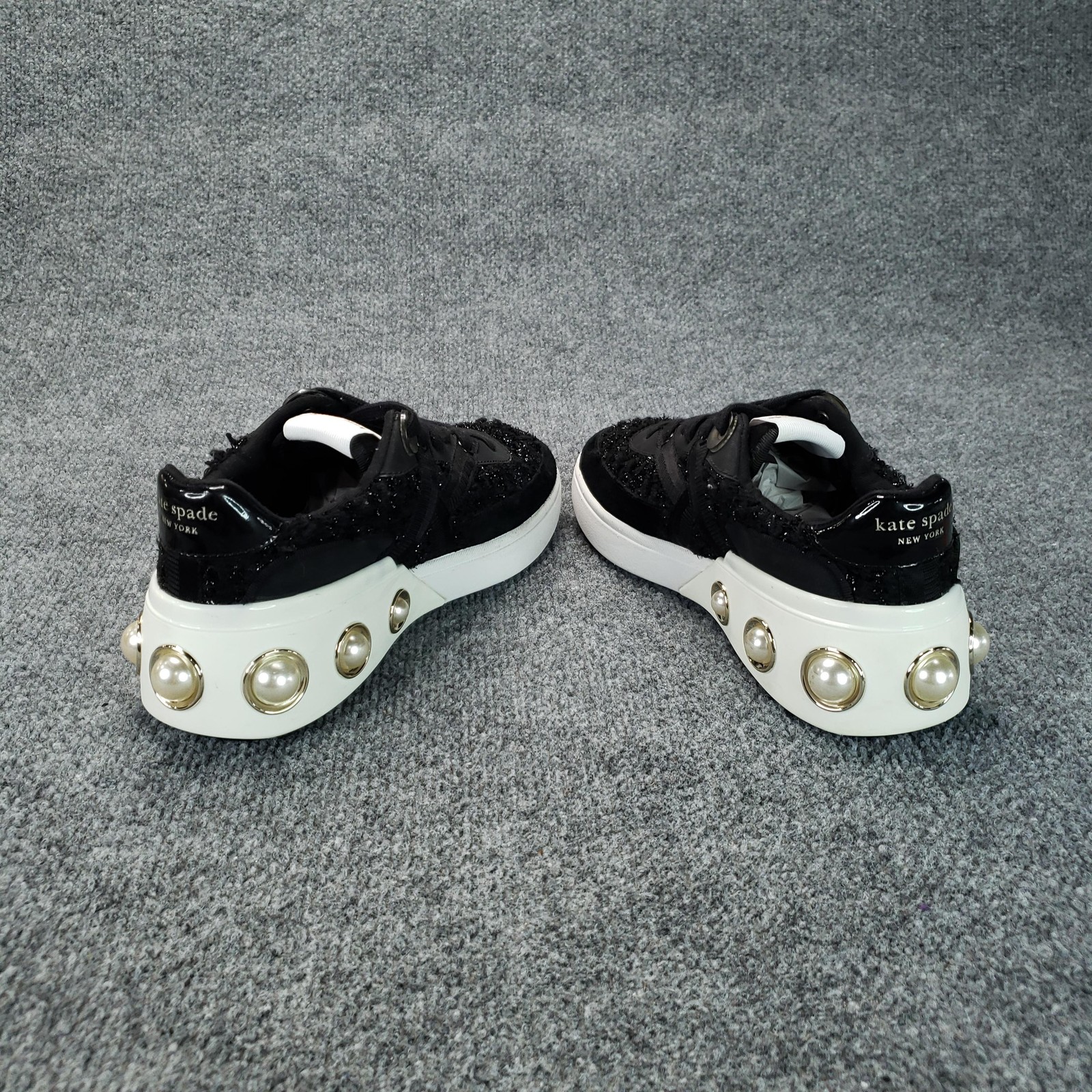 Kate Spade New York Cayman Shoes Womens Size 6 Black Sneaker Pearl Studded