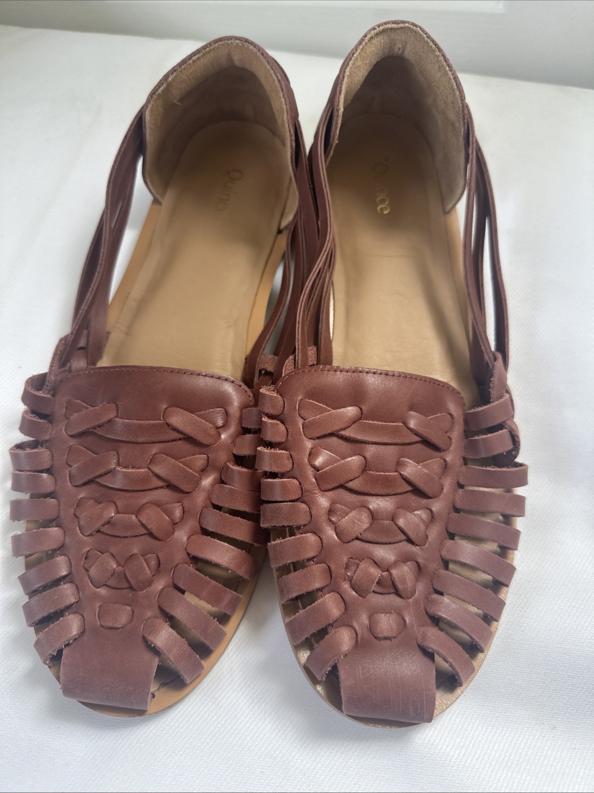 Quince Women’s 100% Leather Huarache Flat, Brown 6.5