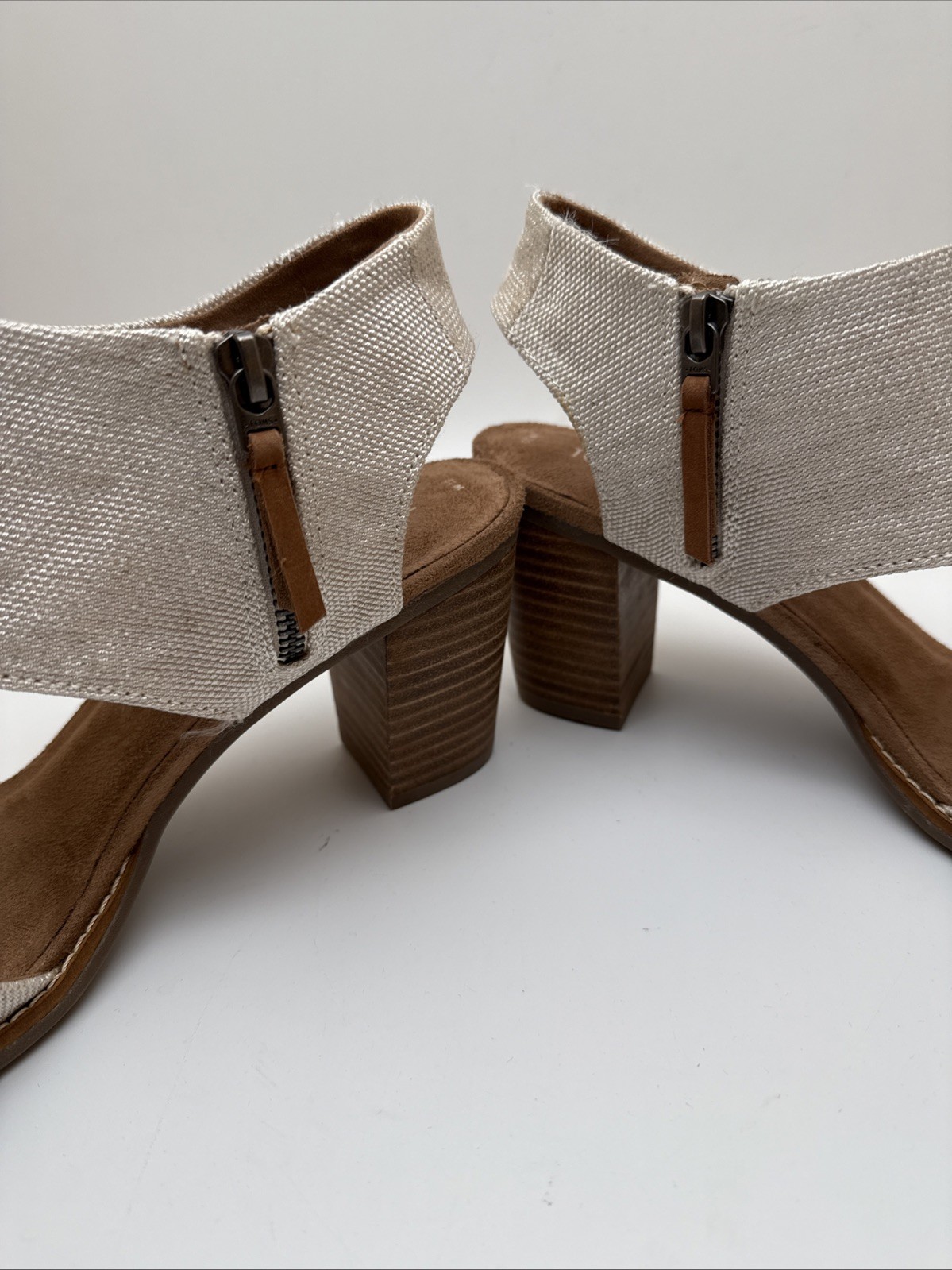 Toms Majorca City Strappy Sandal 10M Beige 3.5” Block Heel