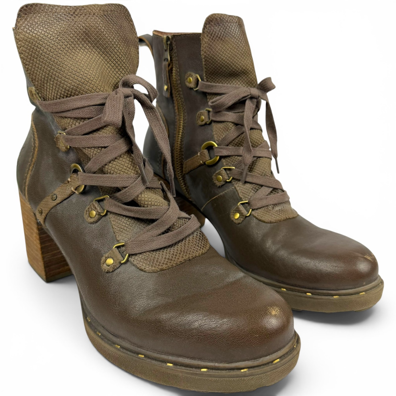 OTBT Oregon Jave Brown Leather Ankle Boot 3″ Block Heel Hiker Steamboat Boho 11M