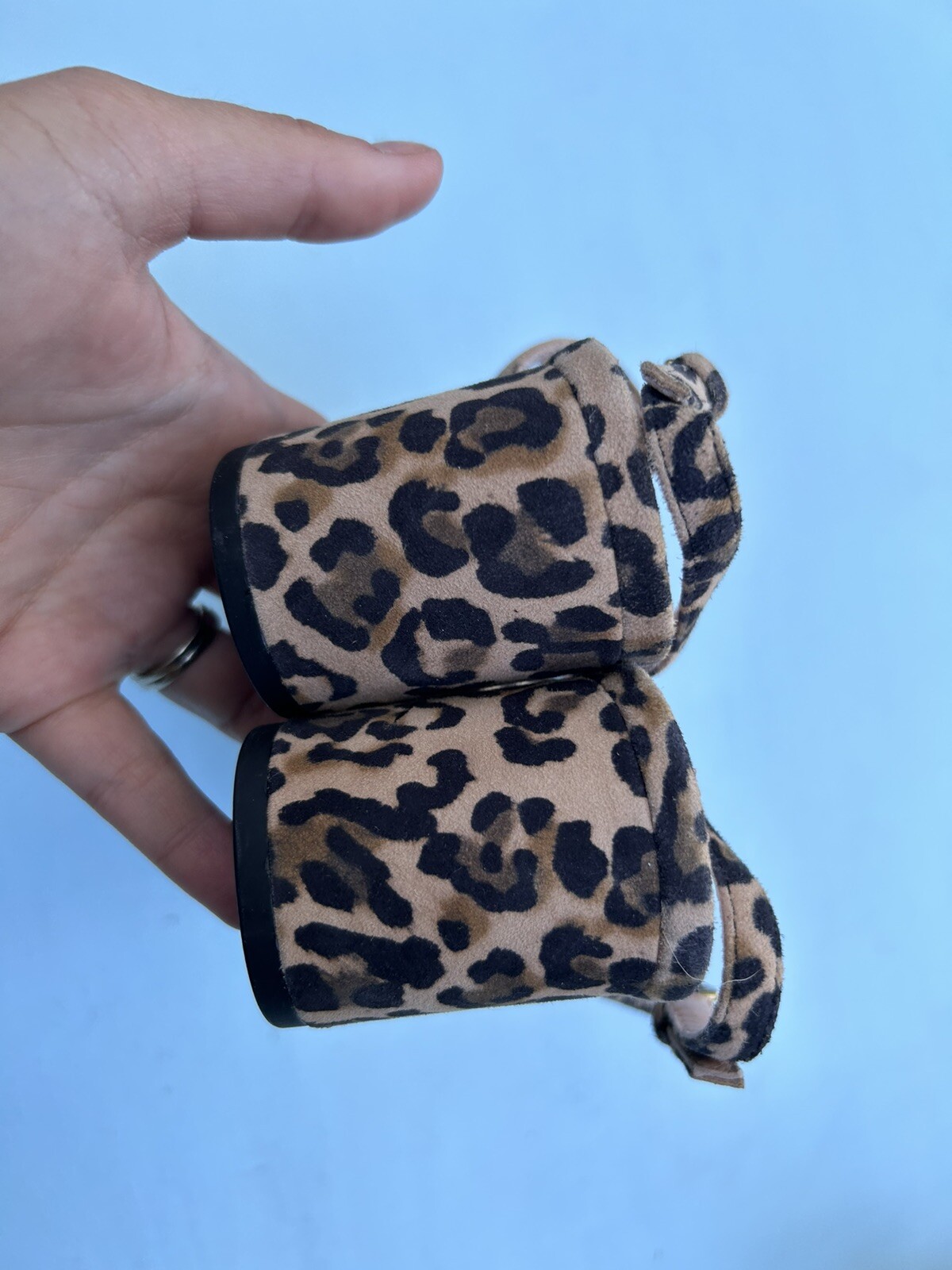 J Crew Odette Shoes 7 Leopard Print Sandals Block Heels Beige Black Tan Strappy