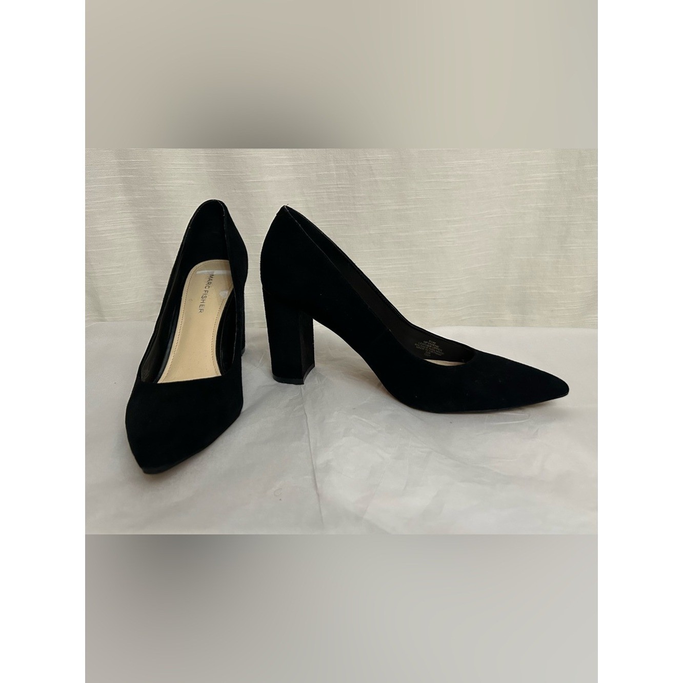 Marc Fisher Pointed Toe Classic Preppy Black Suede Block Heel Pumps