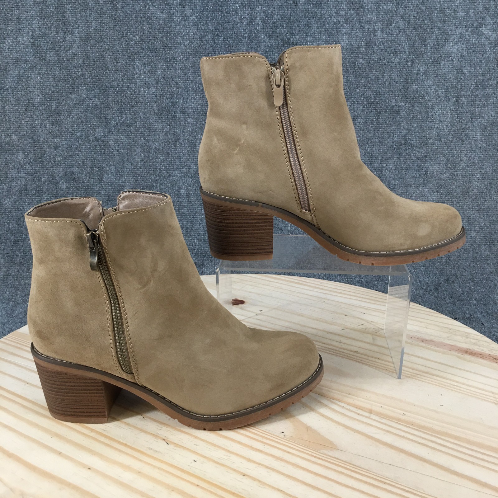 Mysoft Boots Womens 9 Ankle Bootie Side Zip Casual Comfort Block Heels Brown NEW