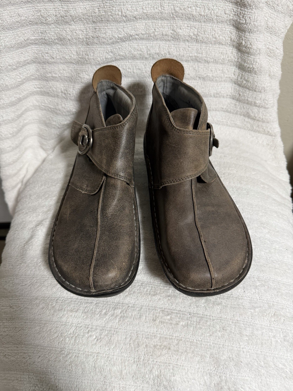 Algeria Caita-643 Women Drifted Brownish Gray Stone Wall Leather Bootie Size 9.5