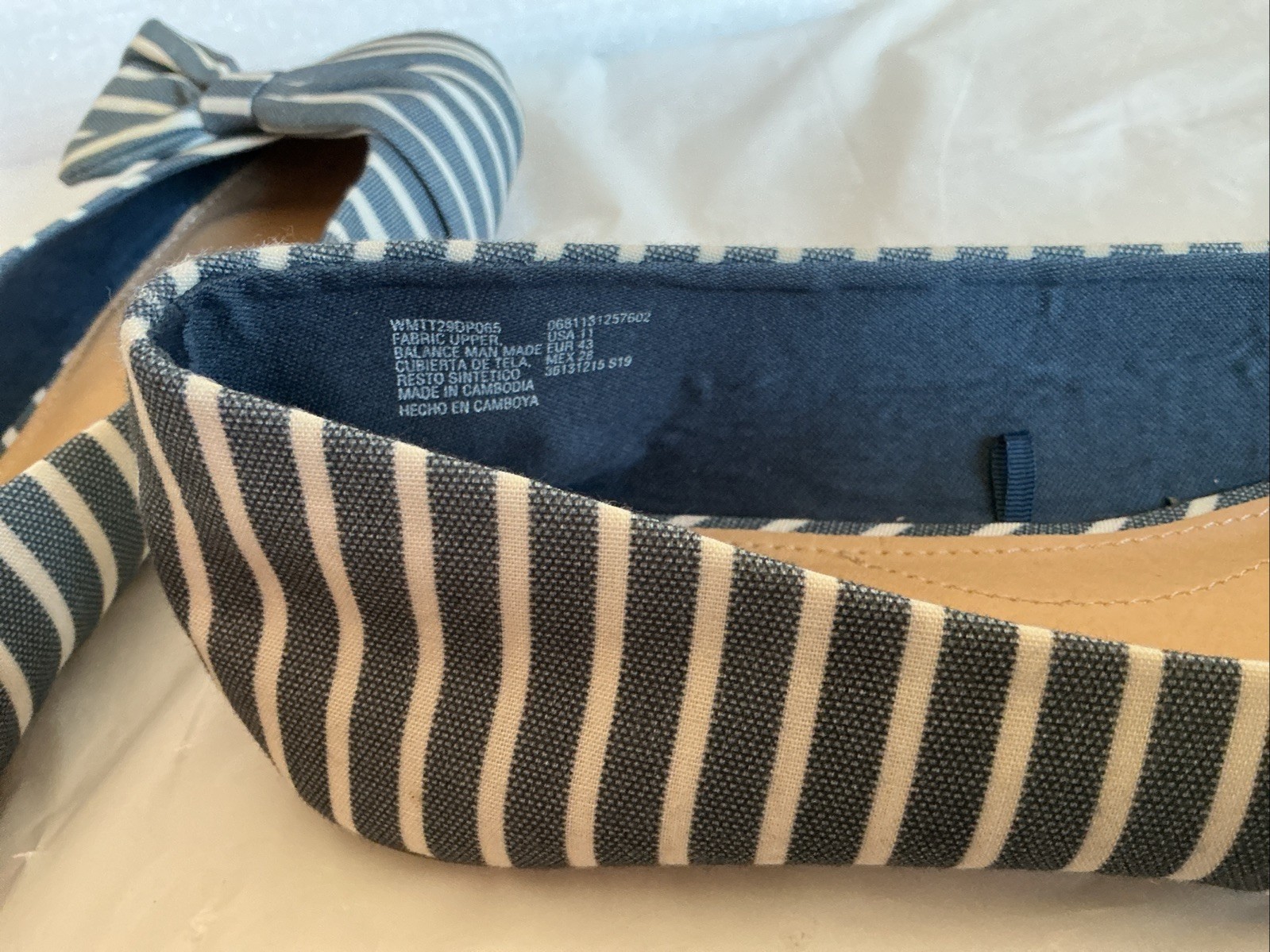 Time and Tru Womens Blue and White Striped Bow Ballet Flats Size 11