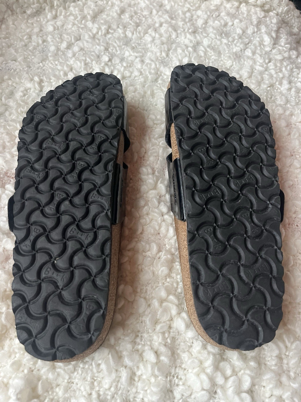 Birkenstock Sienna Black Patent Leather Slide Sandals Buckle US 11