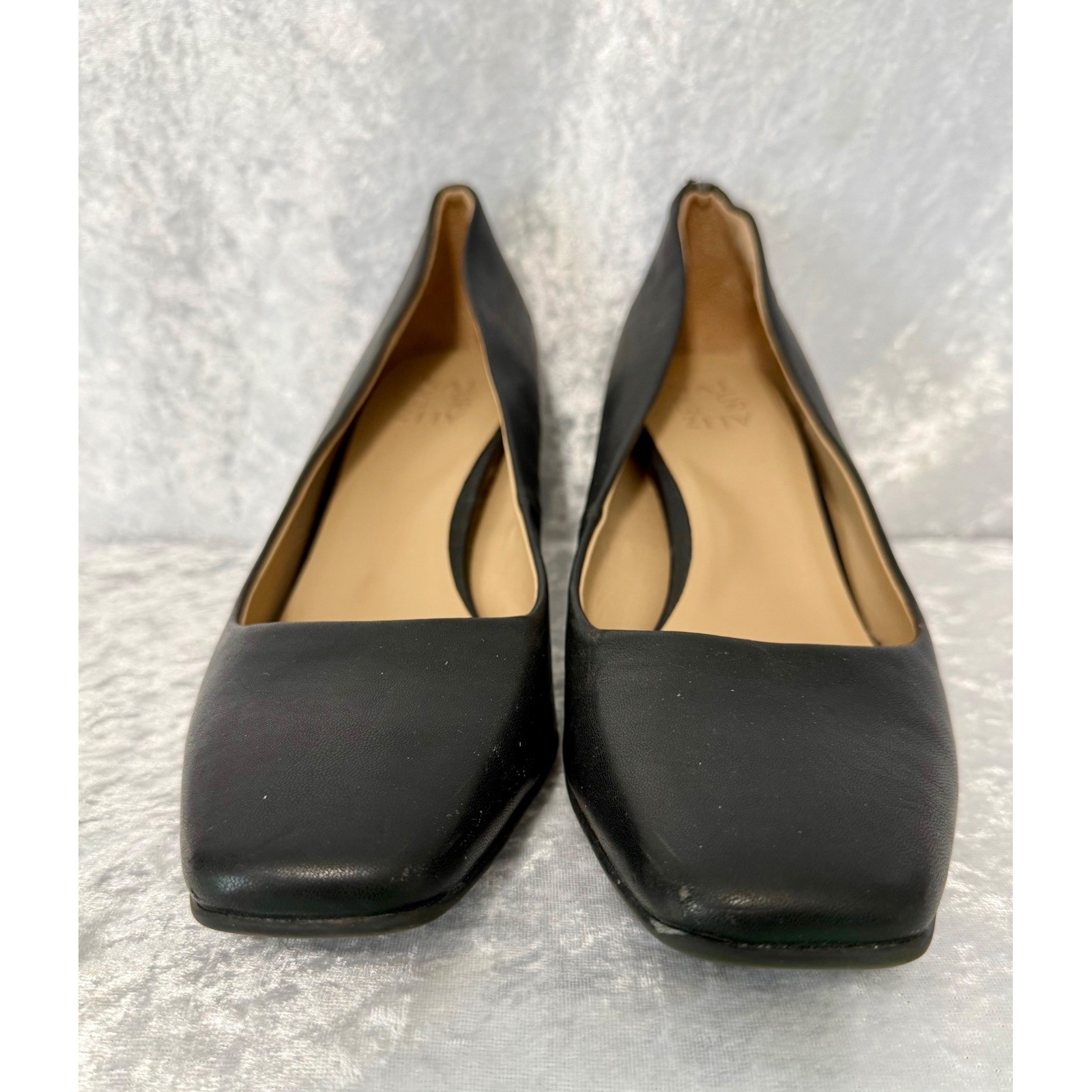 Naturalizer Warner Black Leather Square Toe Block 3 in Heel Pumps Womens Size 9