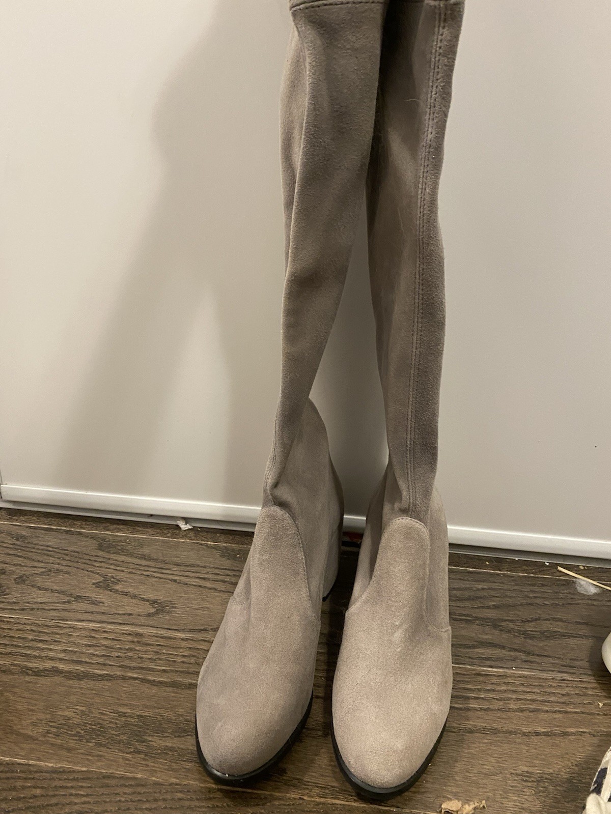 Stuart Weitzman Tieland Flannel Suede Over-The-Knee Boots, Size 5