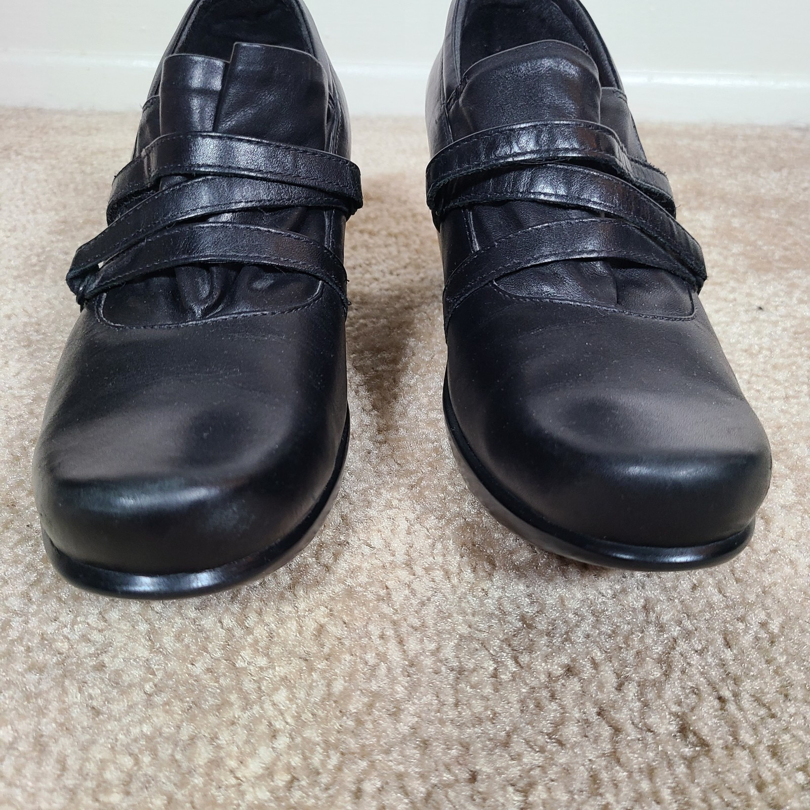 NAOT Black Leather 2″ Wedge Heel Hook & Loop Classy Wedge Shoes EU 37 ~ US 6-6.5