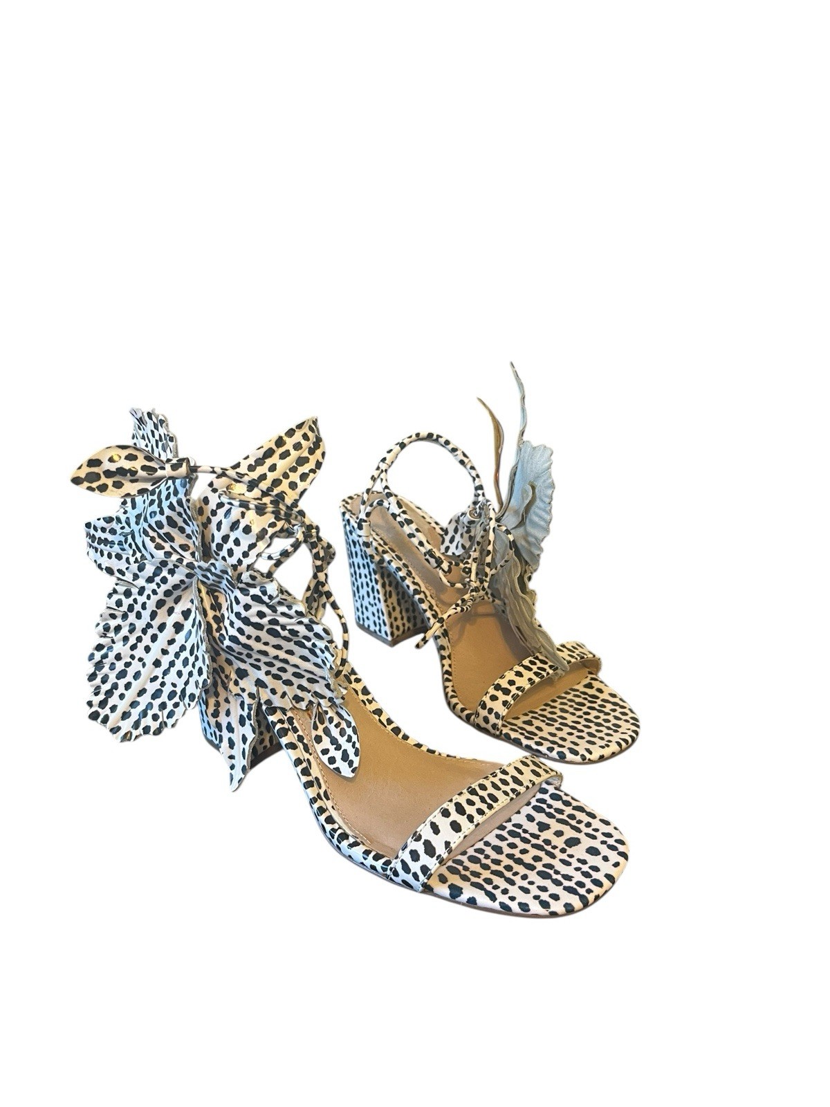 Anthropologie Cecelia New York Hibiscus Heels Size 7 Black White Flowers