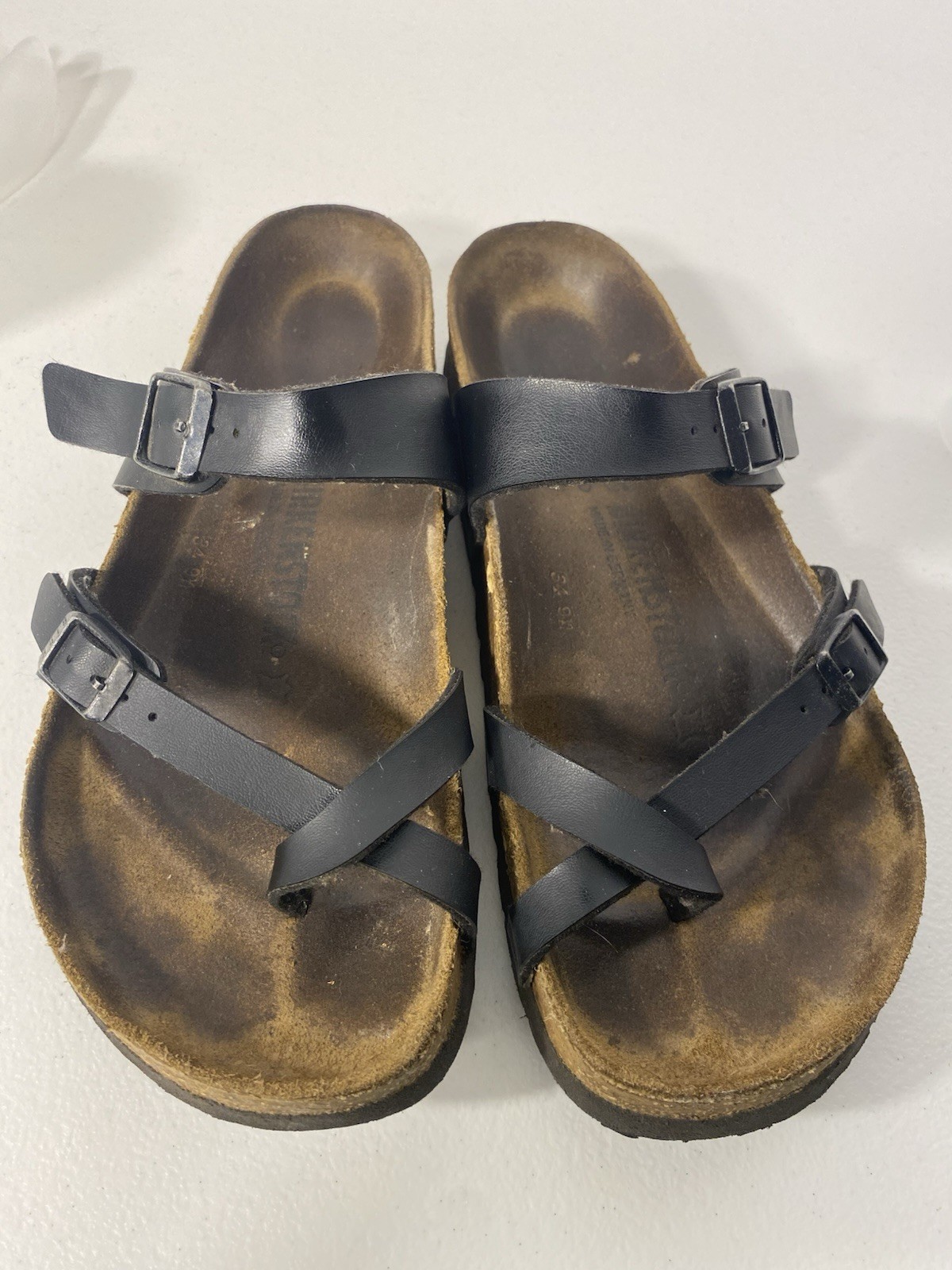 Birkenstock Mayari Black Leather Toe Loop Sandals Women EU 41 US 10-10.5 Comfort