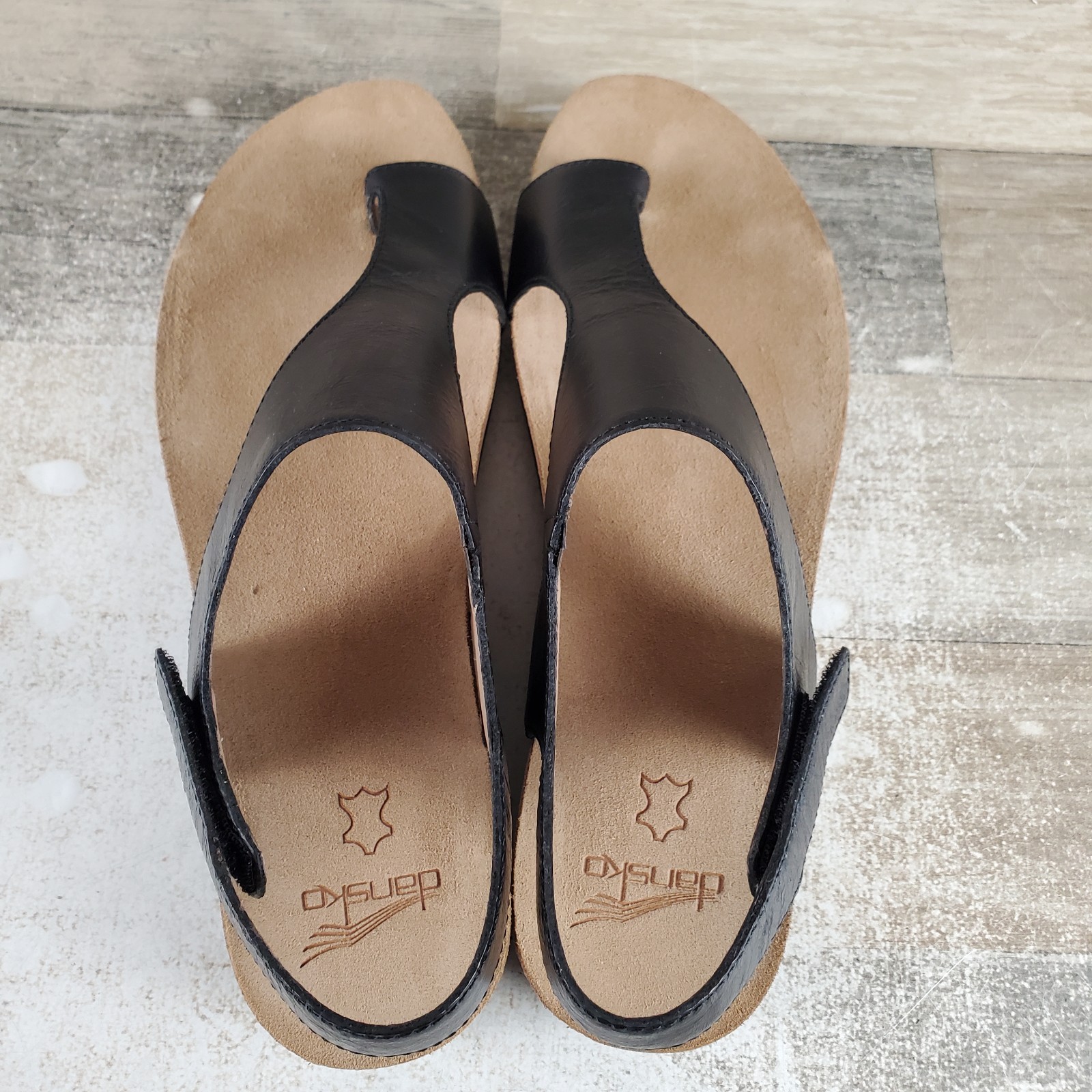 Dansko Reece Womens Sandal Sz 12.5 – 13 Black Waxy Burnished Leather Hook & Loop