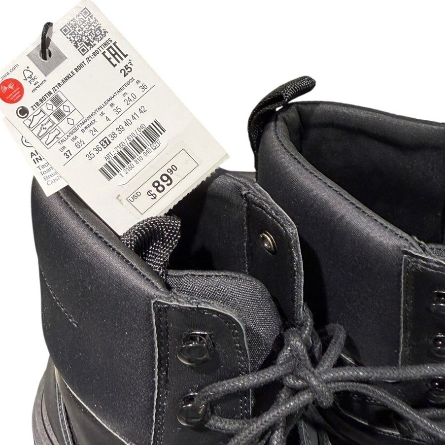 ZARA Z1B Platform Combat Boots Black Chunky Lug Sole Lace Up NWT Women’s 6.5