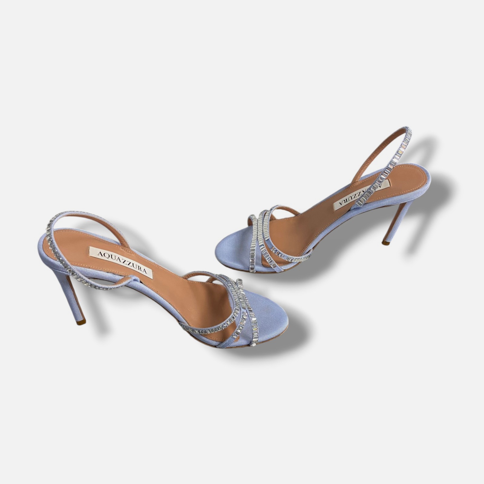 Aquazzura Women’s Blue Memoire Crystal Grosgrain Halter Sandals Shoe Size 36.5