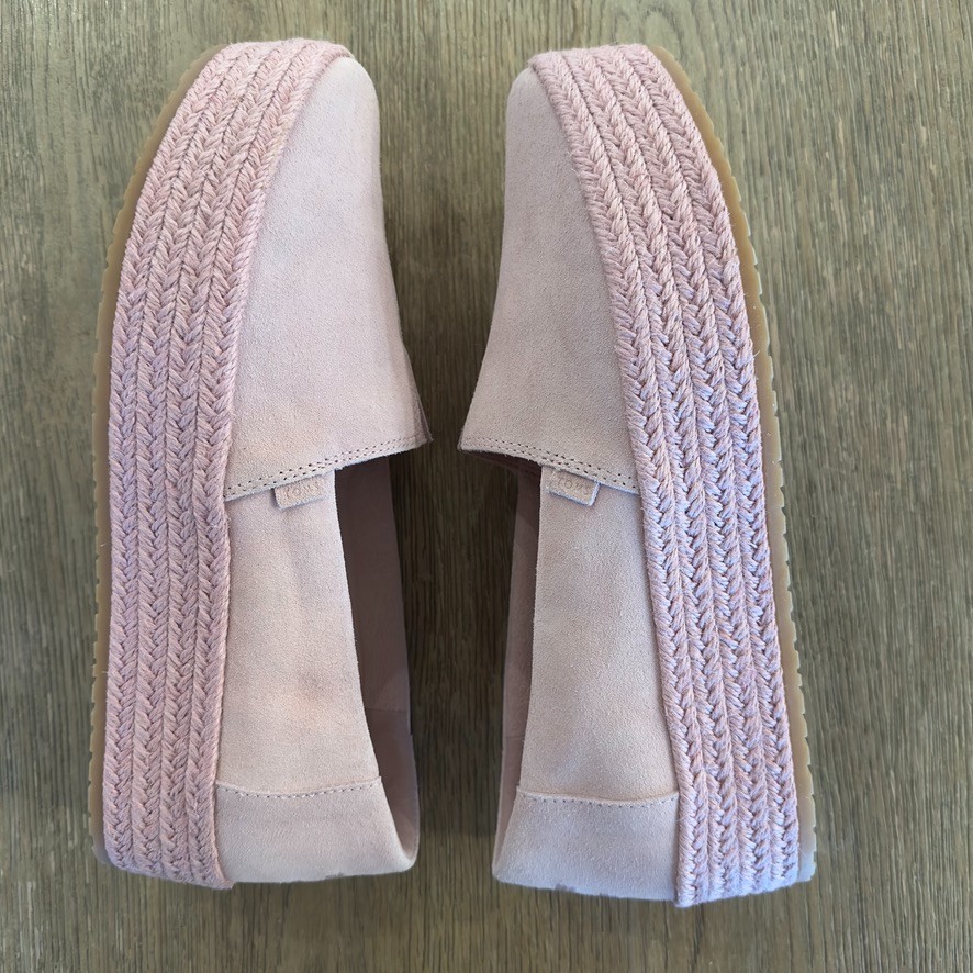 NEW TOMS Valencia Platform Espadrille Slip-On Shoes-Pink Café Crème Suede-US 10