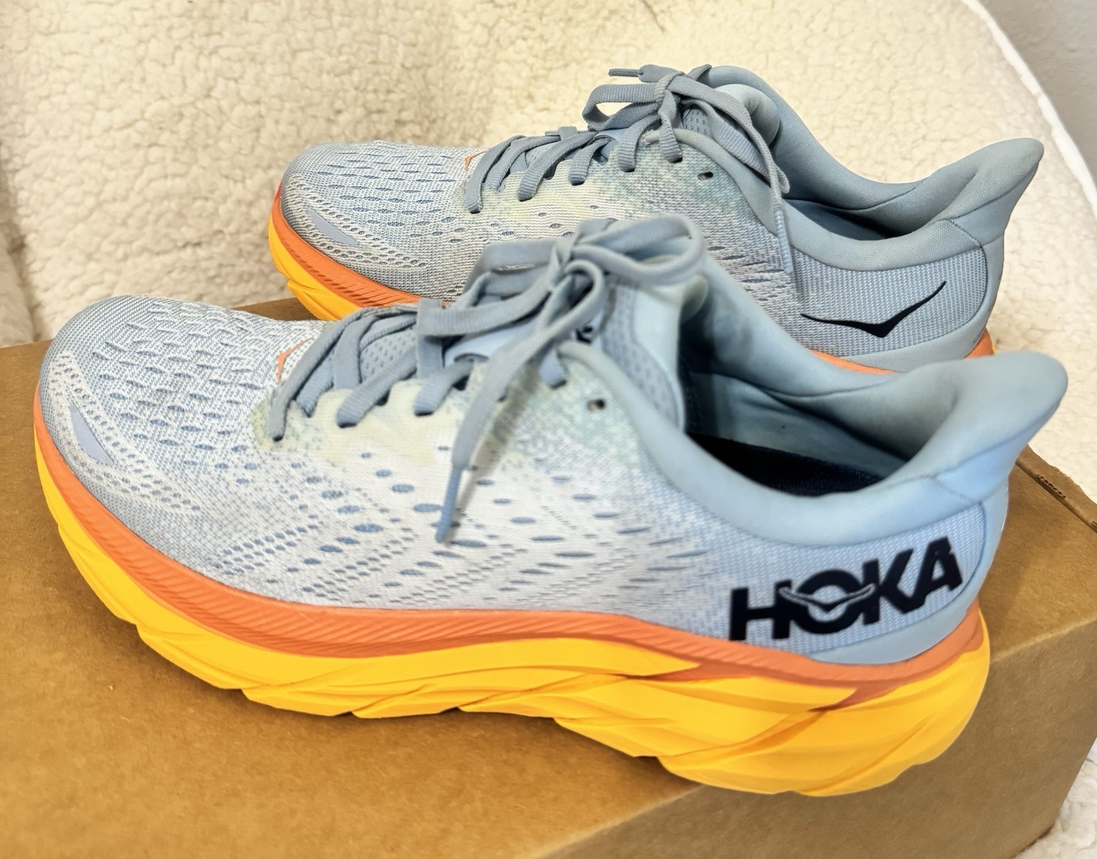 HOKA Clifton 8 Women’s Running Shoes L. Blue Orange Yellow Sneakers Size 7B US