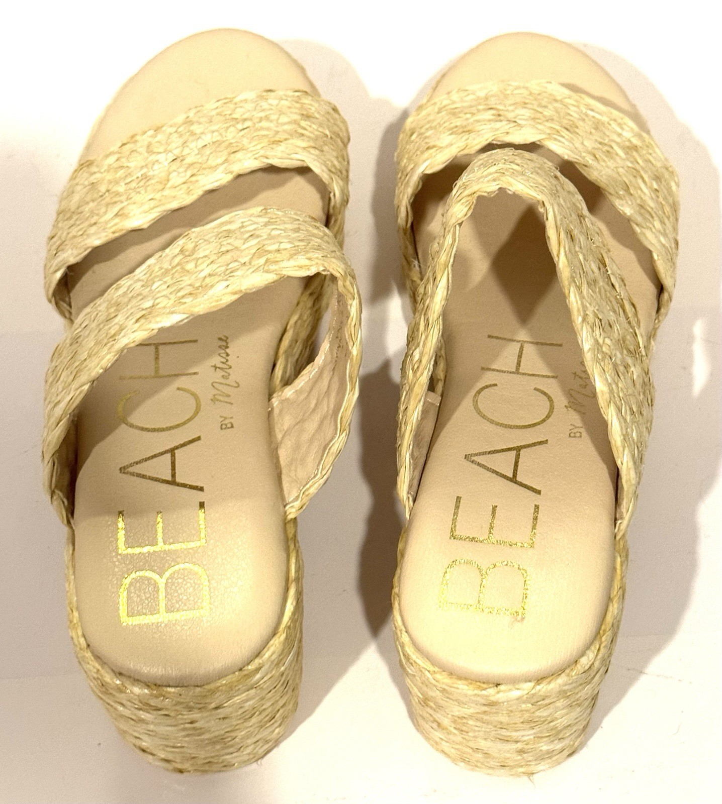 Matisse Raffia Platform Sandals Women’s Block Heel Slides Size 8 US NEW!