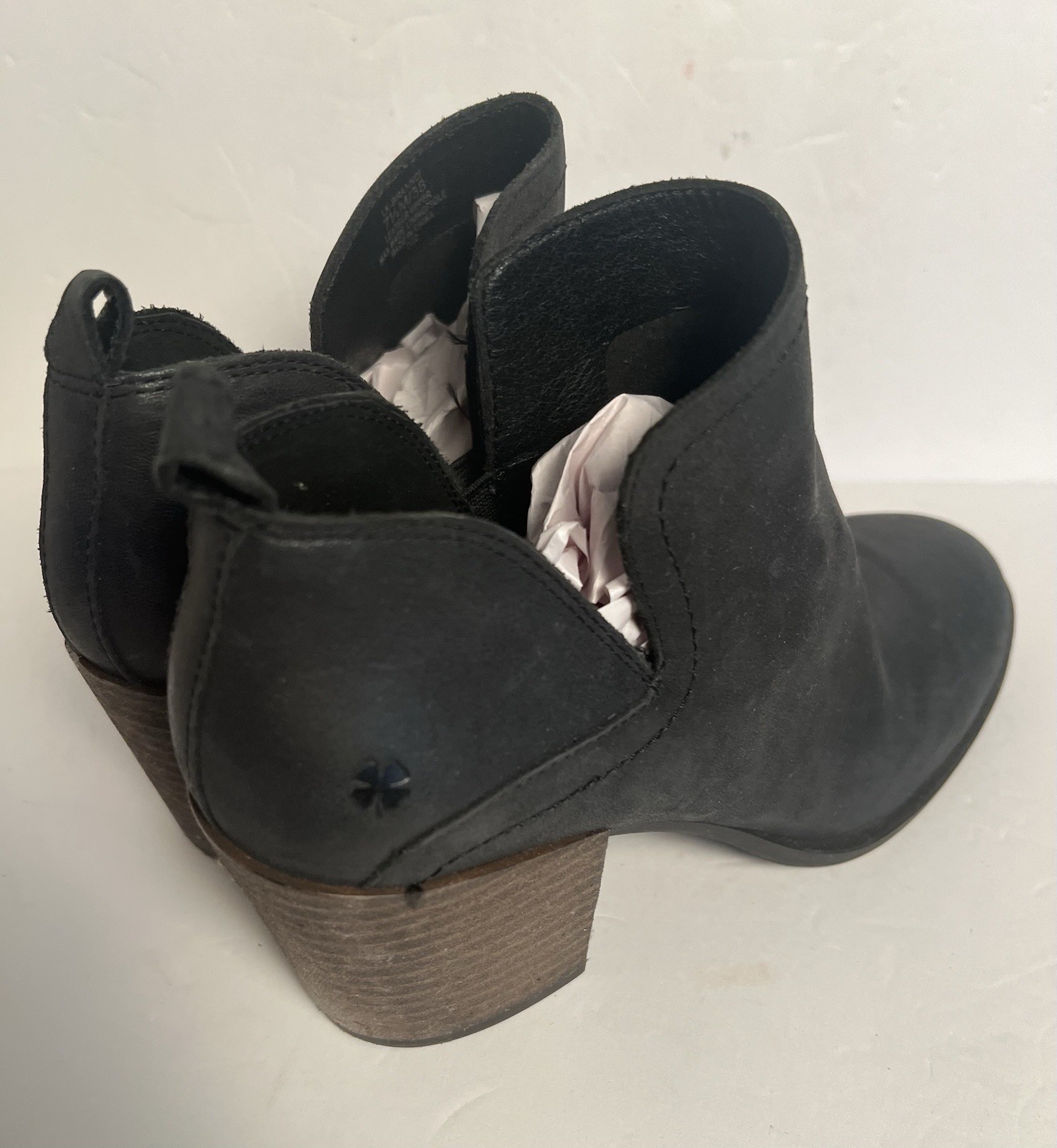 Lucky Brand Ankle Boots 7.5 Black Leather Victorey Booties Zip Slip-On Boho