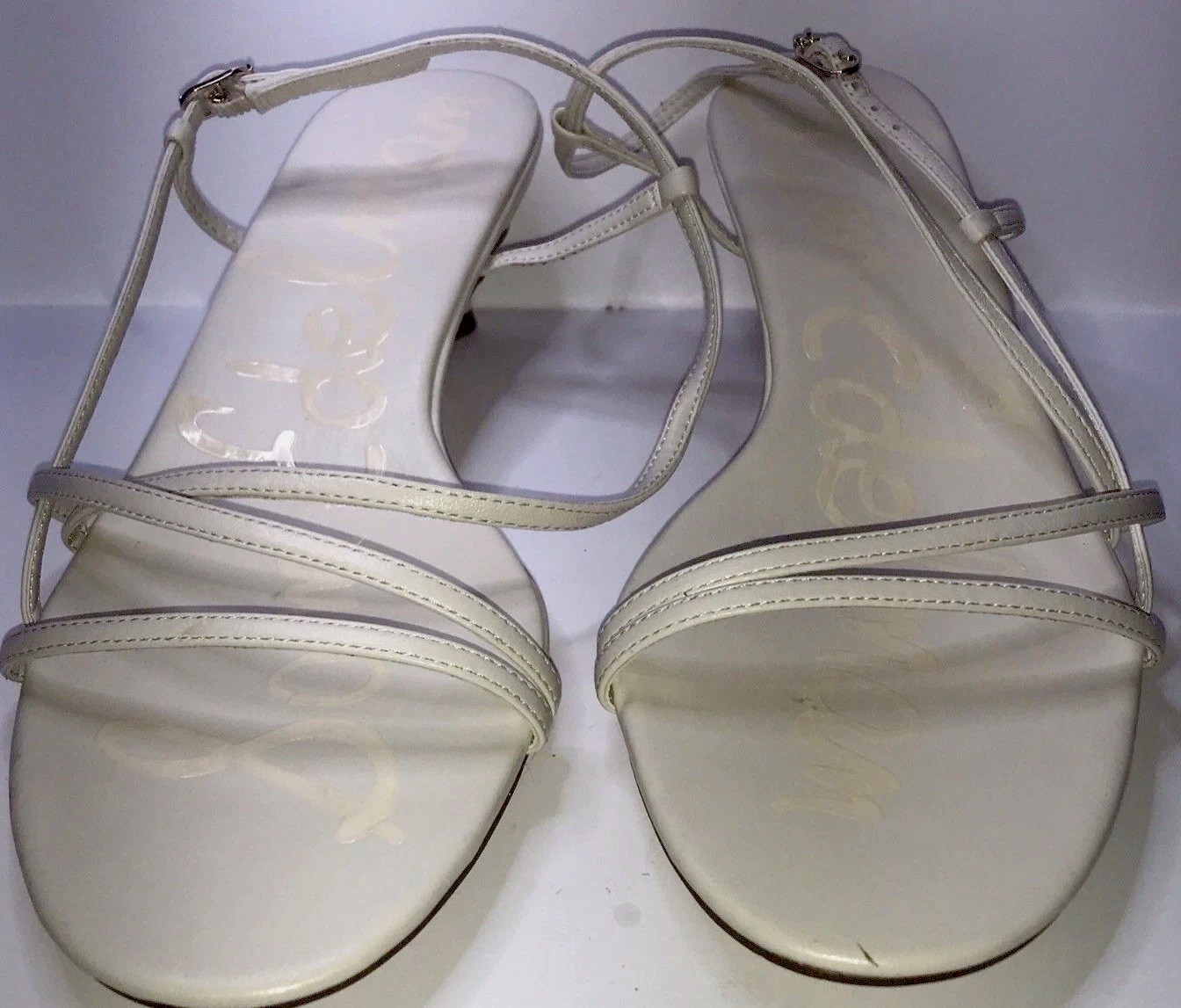 Sam Edelman Ivory Solid Strappy Heels Ankle Strap Buckle Open Toe 11M