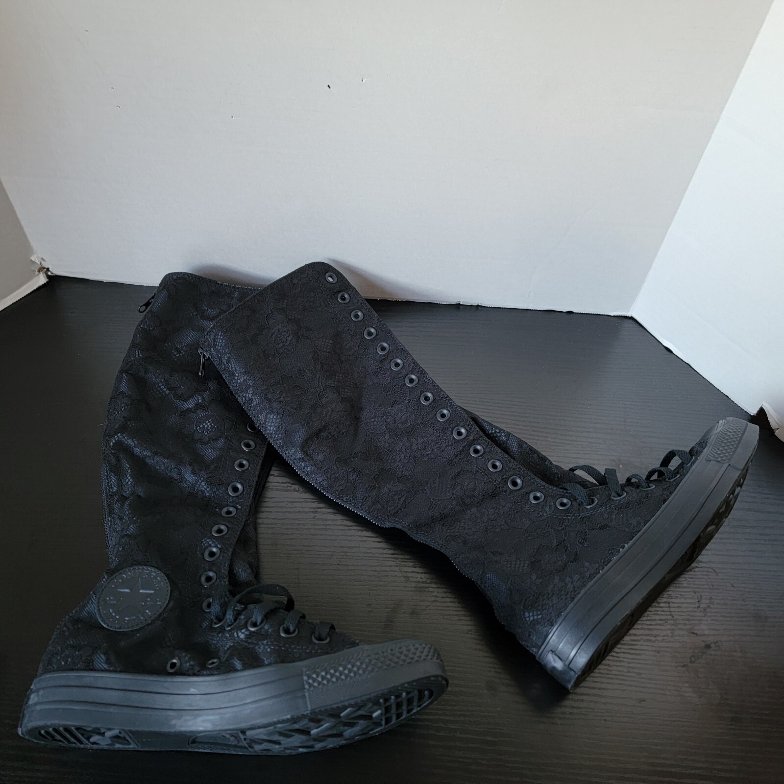 Converse Chuck Taylor All Star XX Hi Black Lace Knee High Boots sizes 6.5