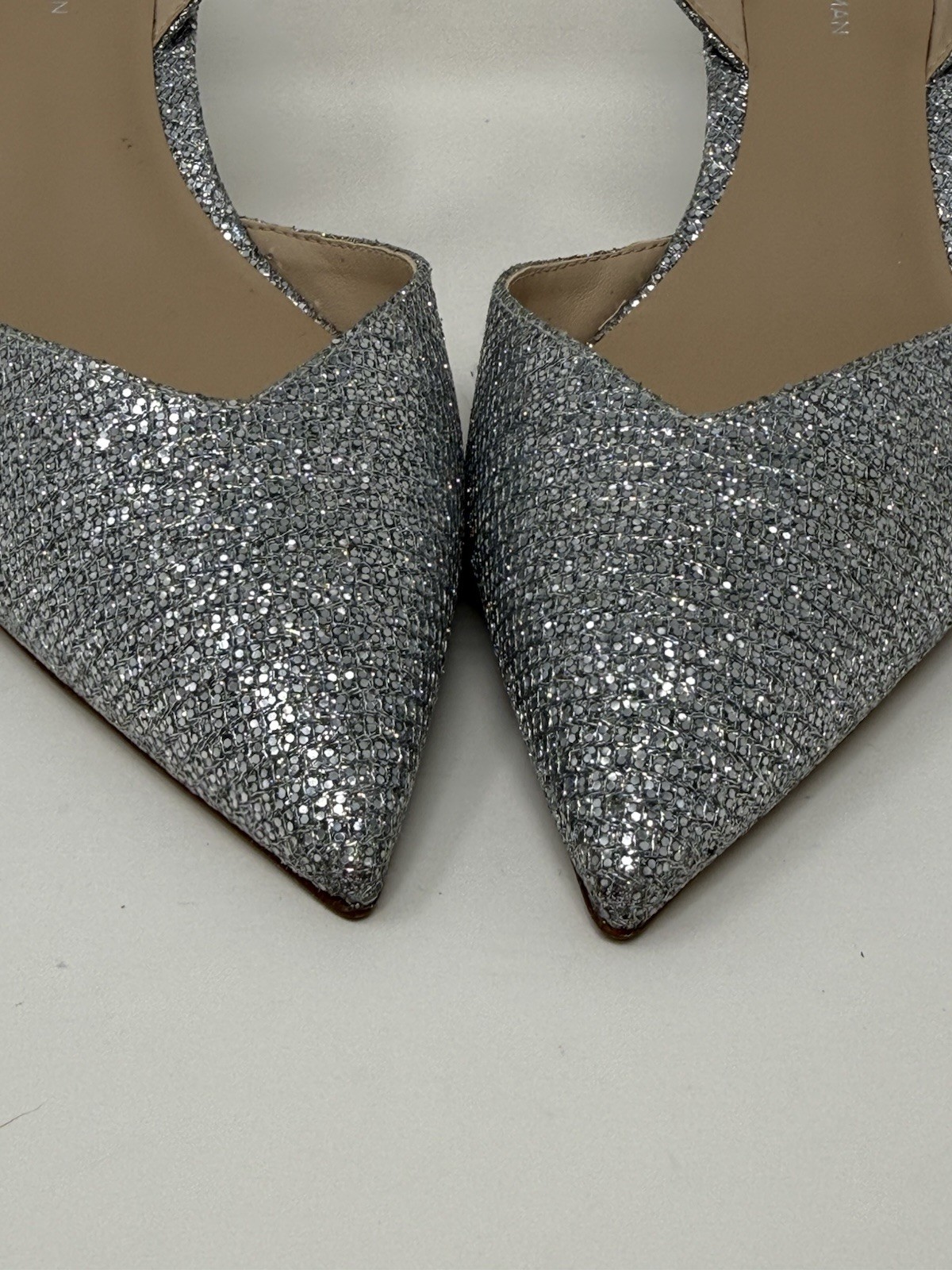New Stuart Weitzman Julia 75 Slingback Pump Silver Sz 8