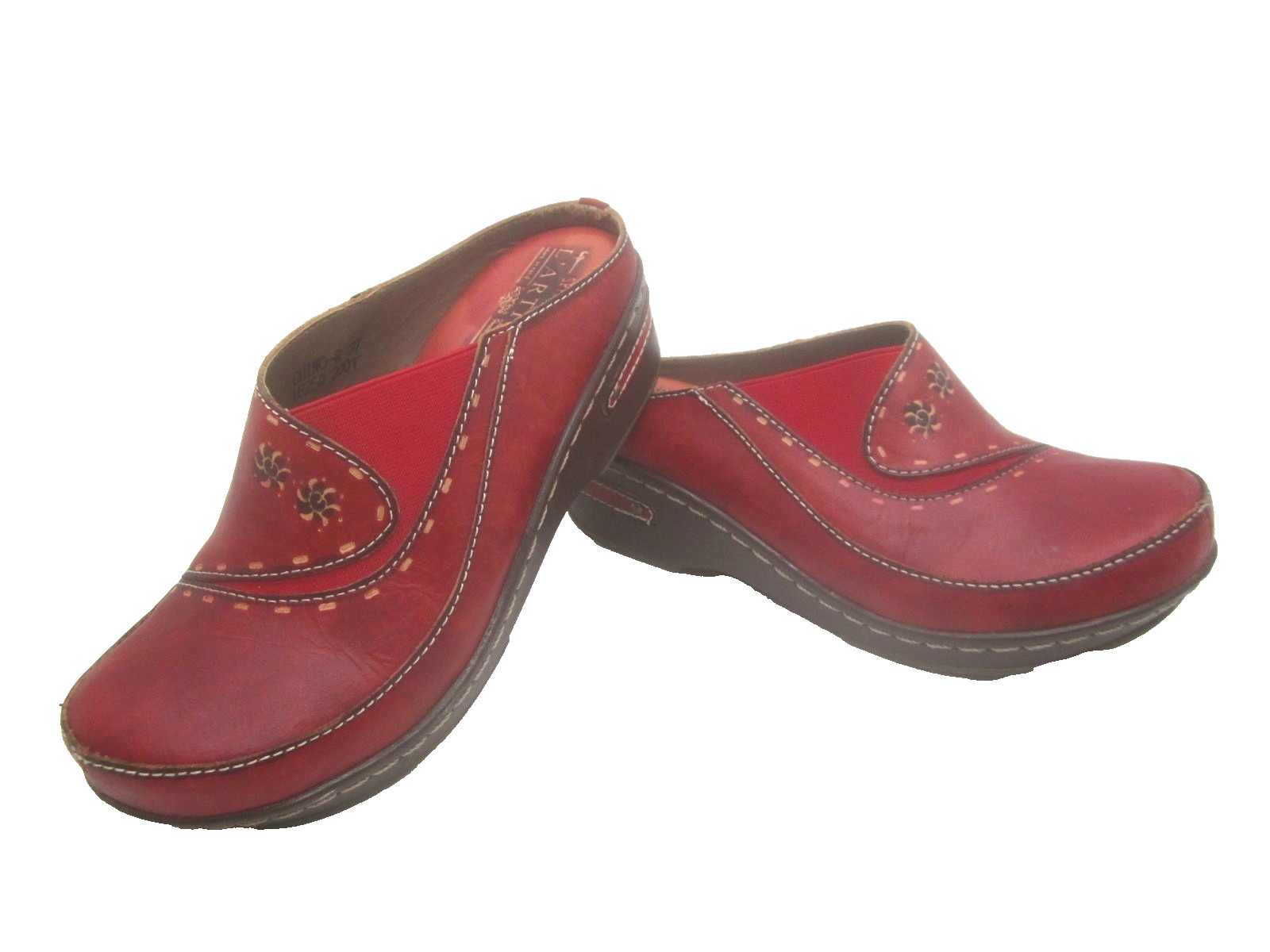 Spring Step L’Artiste Burbank Floral Red Leather Red Clog Size 7 Eur Sz 37