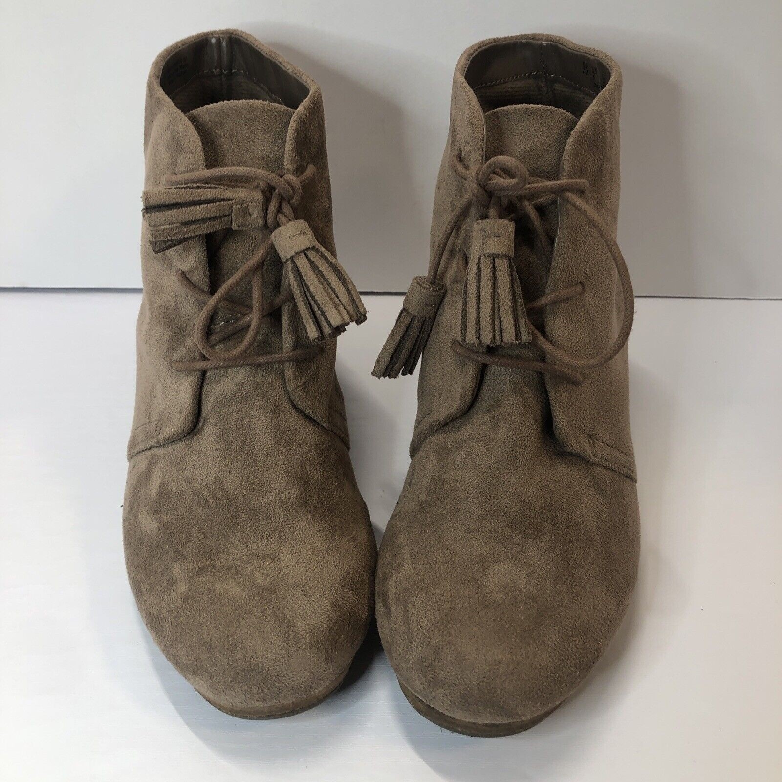 Boots Women 7M Dr Scholls Dakota Wedge Heels Ankle Booties Brown Fabric Cool Fit