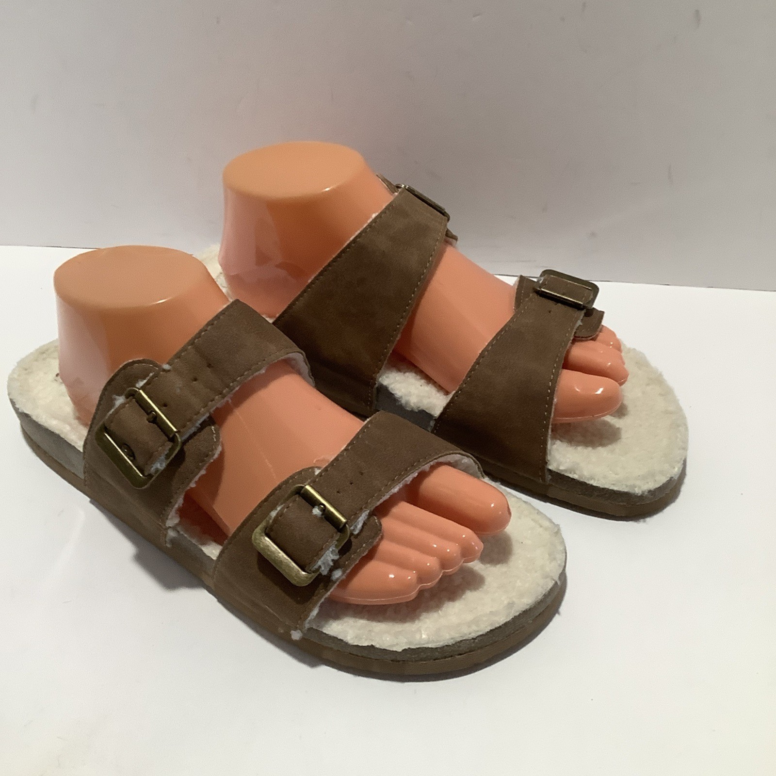 Mad Love Kali Womens Sz.11M Brown Double Strap Faux Fur Lined Sandals, New