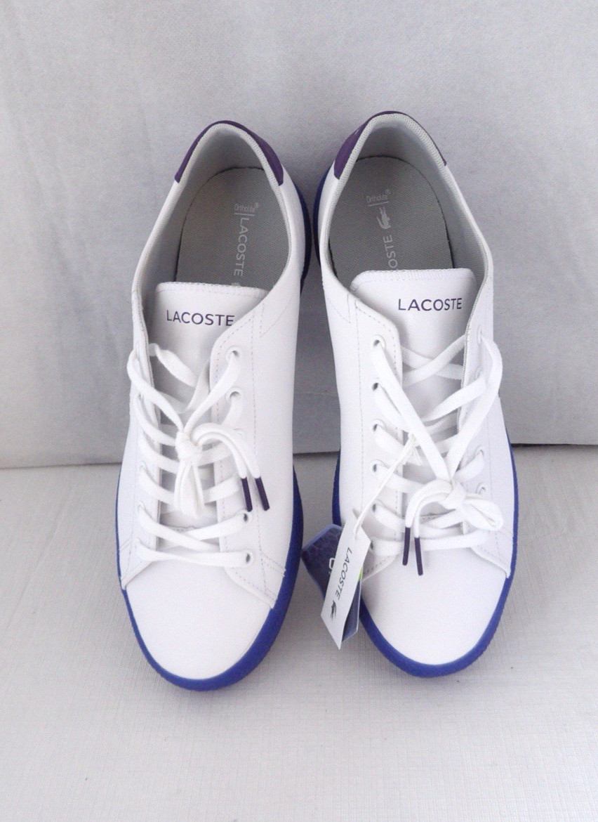 NWOB Authentic LACOSTE White/Purple Leather Women’s Sneakers Size 9 M