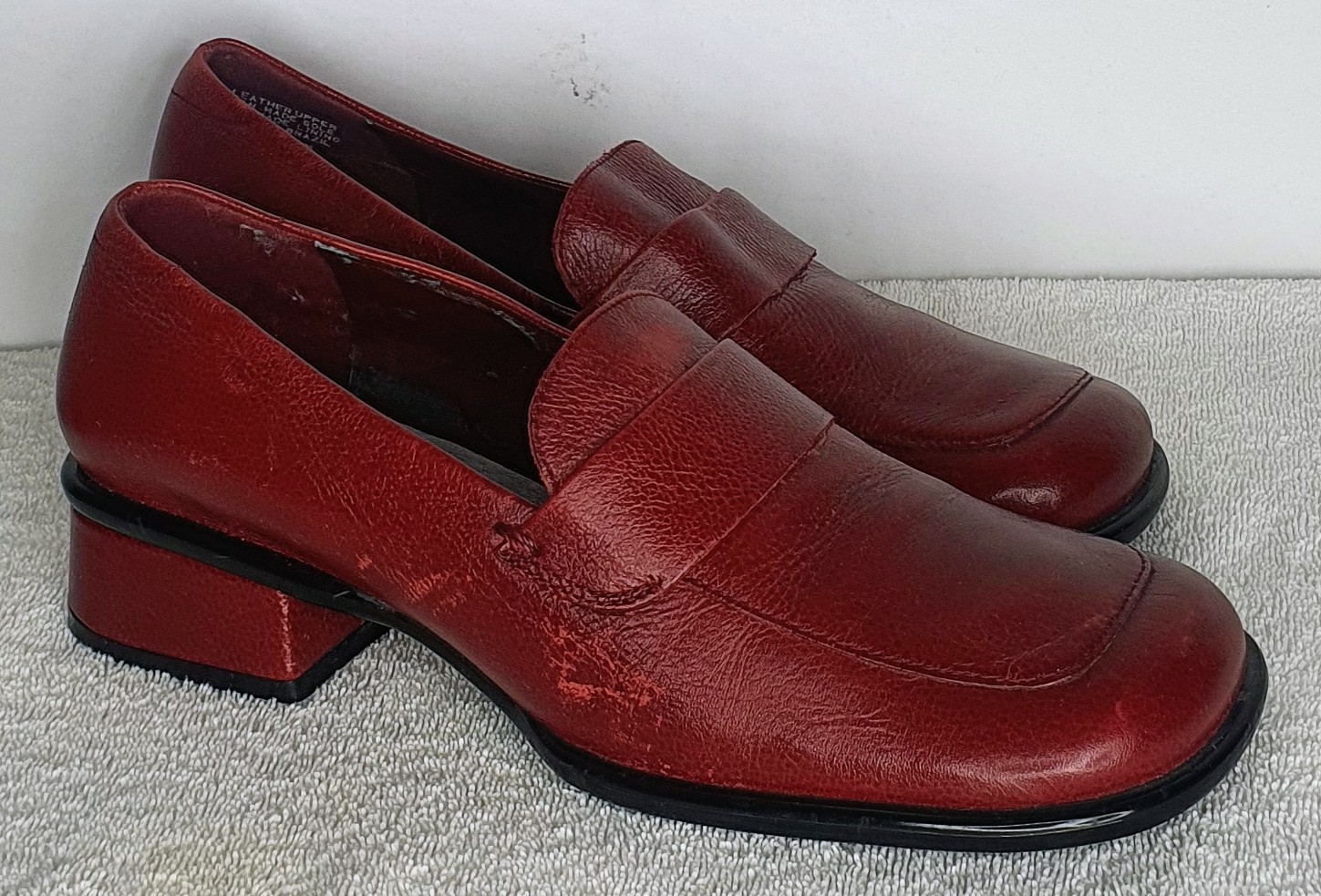 Nine West Penny Loafers Womens 8M Red Leather Block Heel Square Toe Classic VTG