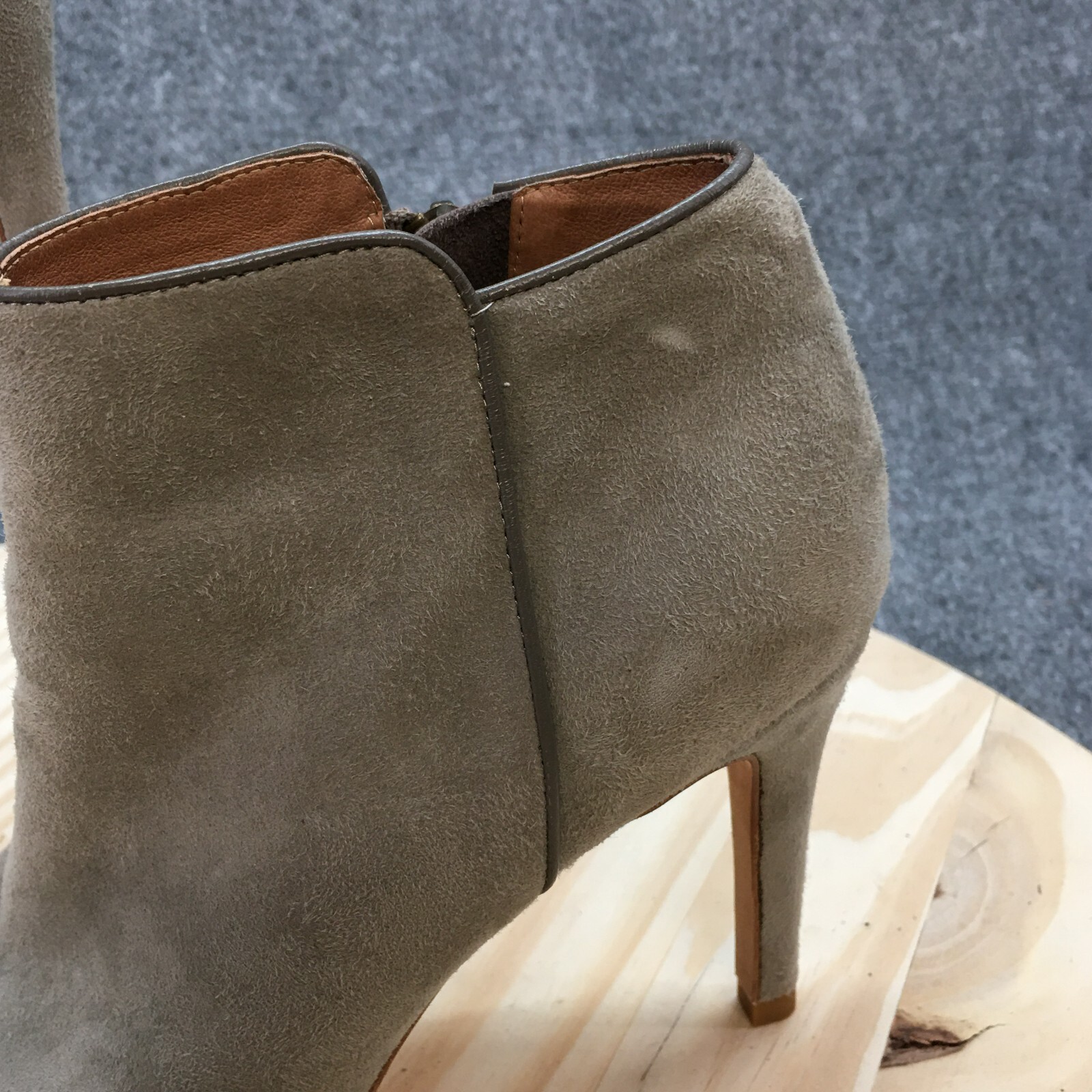 Joie Boots Womens 38 Ankle Booties Gray Suede Stiletto Heels Peep Toe Zip